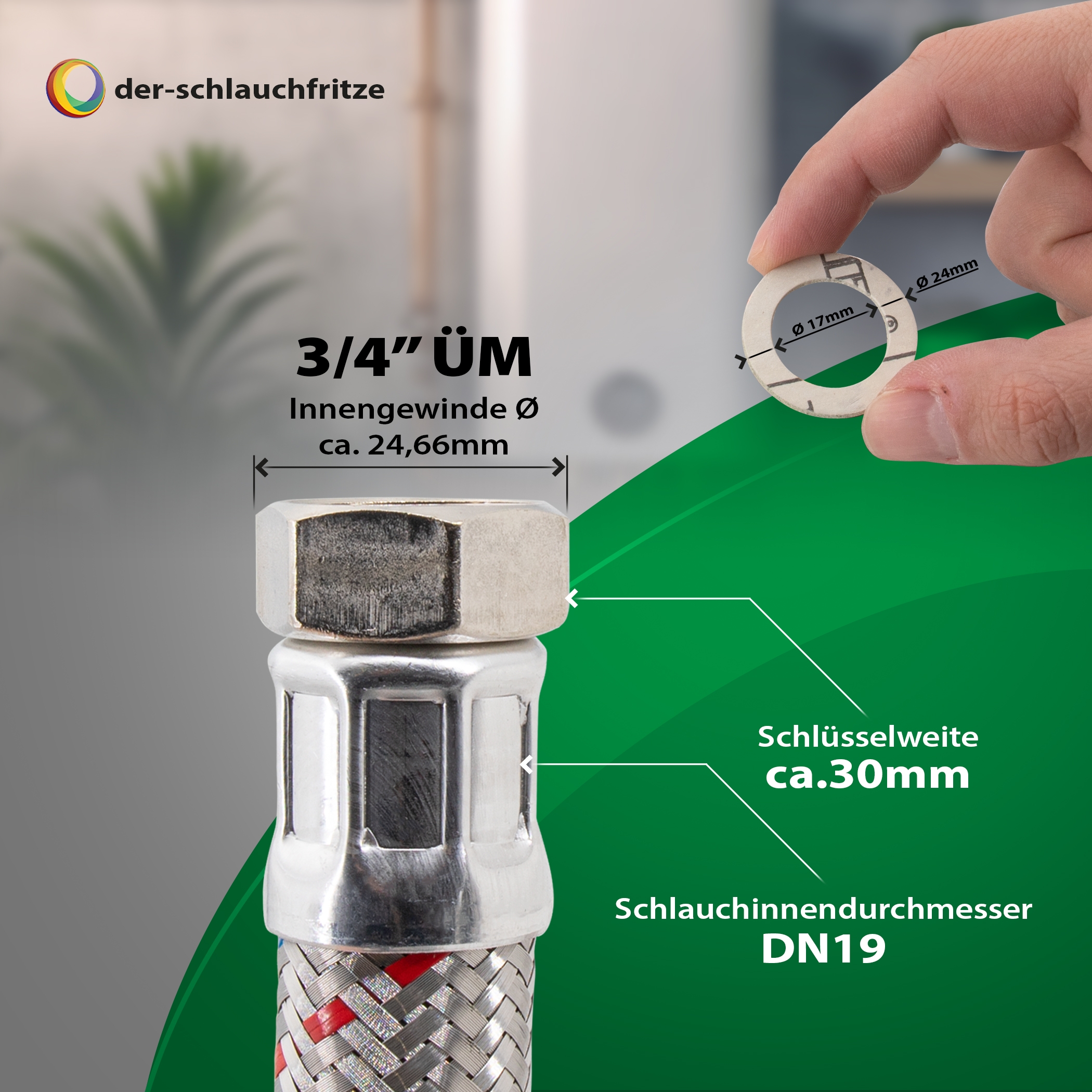 Flexschlauch 3/4"ÜM x 3/4"ÜM, DN19, Inliner EPDM, Geflecht verzinkt, PN10, -20 bis 90°C