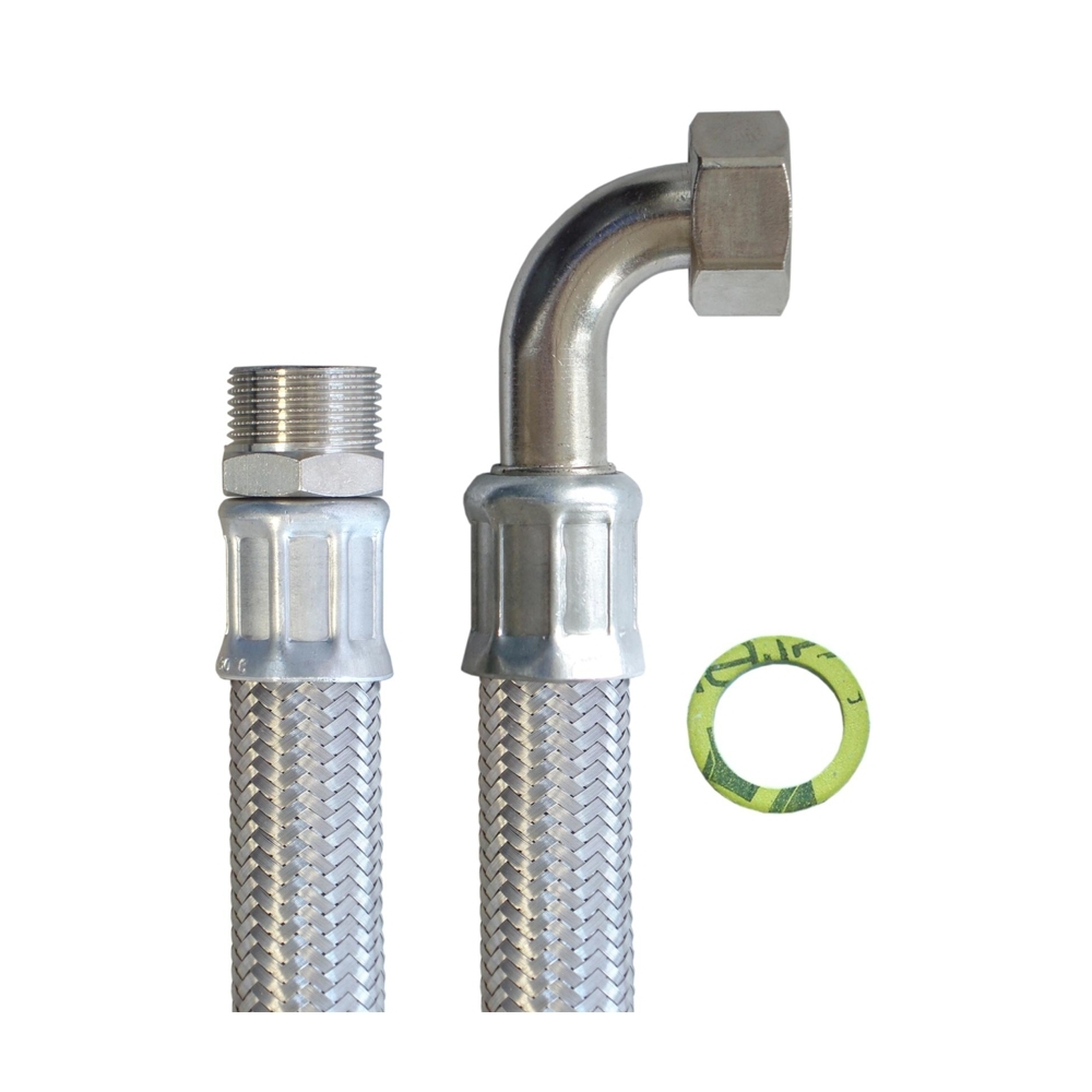 Panzerschlauch 3/4"AG x 3/4"ÜM Bogen, Flexschlauch DN19 mit Edelstahlumflechtung – Bild 4