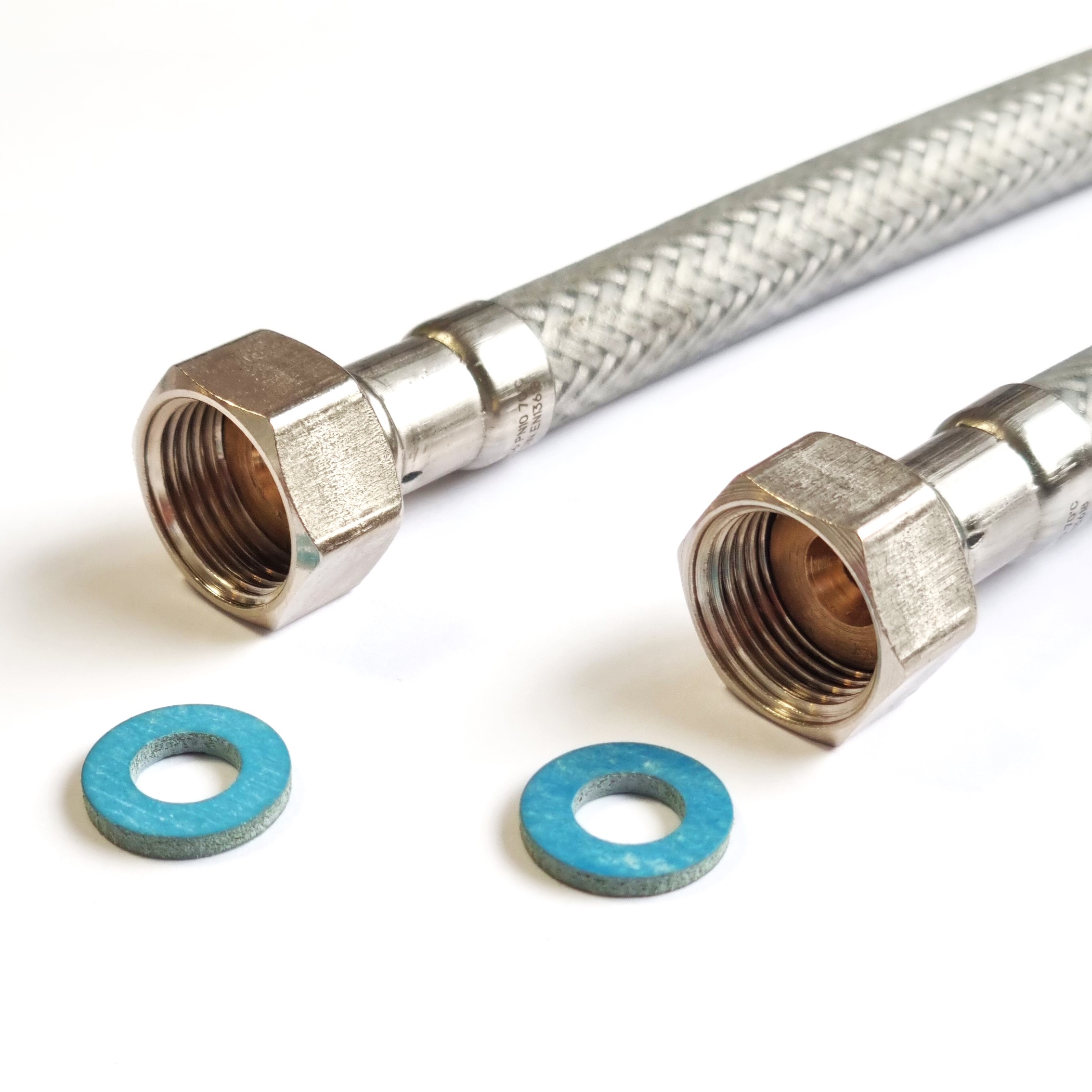 Panzerschlauch DN06 für Trinkwasser mit abwischbarer LDPE Schicht, bds. 3/8"ÜM, 70°C, PN10, 300mm – Bild 1