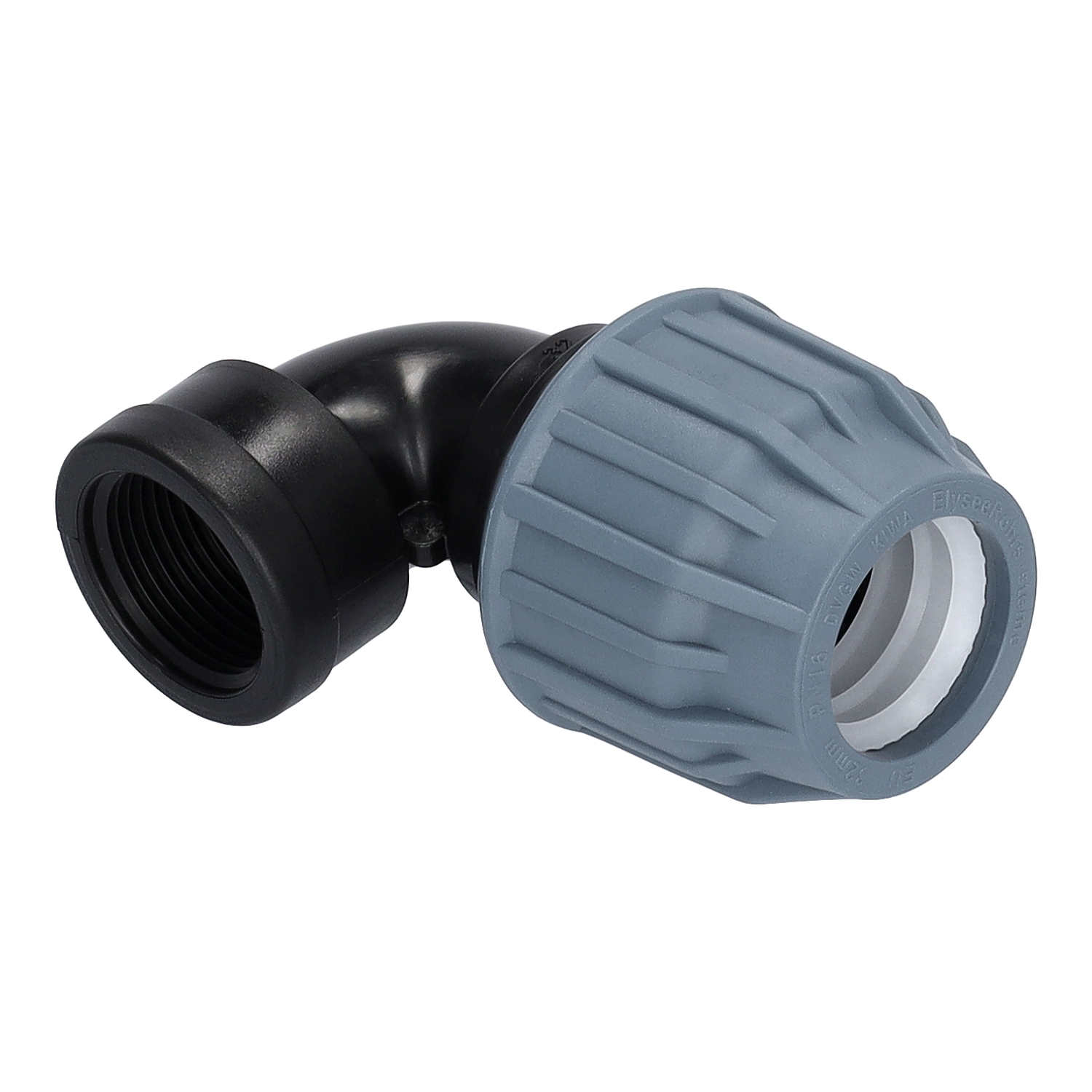 20er PP Klemmfitting Bogen / 90° Winkel mit 1/2" Innengewinde für PE Rohr – Bild 1