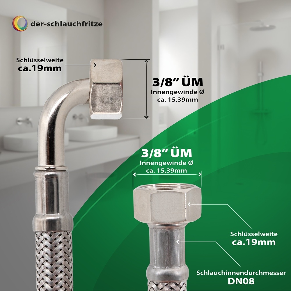 Flexschlauch 3/8"ÜM x 3/8"ÜM Bogen für Trinkwasser, DN08, Inliner HDPE, PN10, -15 bis 70°C, 30cm – Bild 3