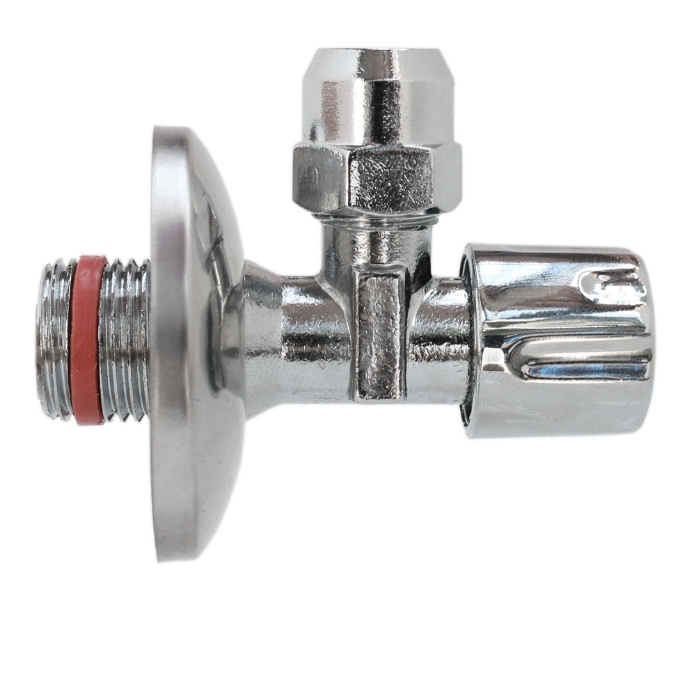 Eckventil selbstdichtend 1/2"AG x 3/8" (10mm Quetschverschraubung) mit Wandrosette