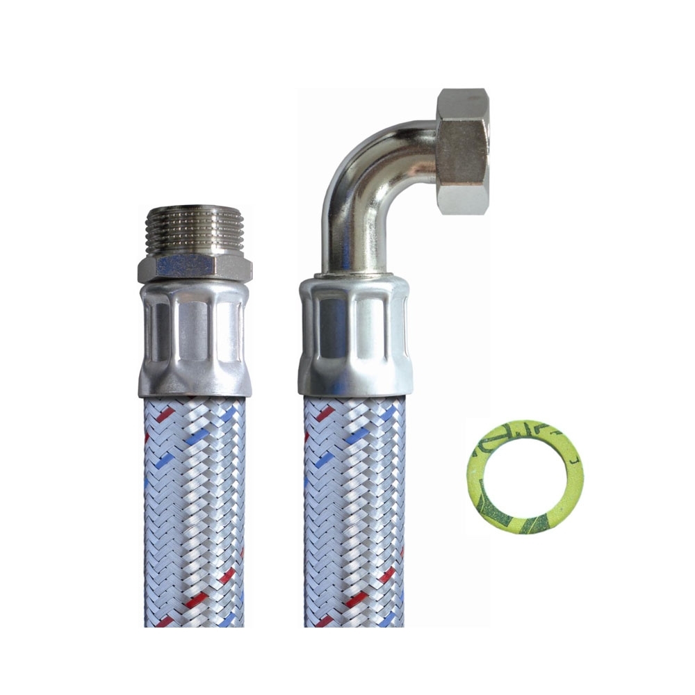 Panzerschlauch DN25, Geflecht verzinkt, PN10, EPDM Inliner, 1"AG x 1"ÜM Bogen, -20 bis 90°C, 300mm – Bild 4