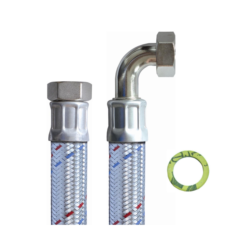 Panzerschlauch DN25, Geflecht verzinkt, PN10, EPDM Inliner, 1"ÜM x 1"ÜM Bogen, -20 bis 90°C, 500mm – Bild 4