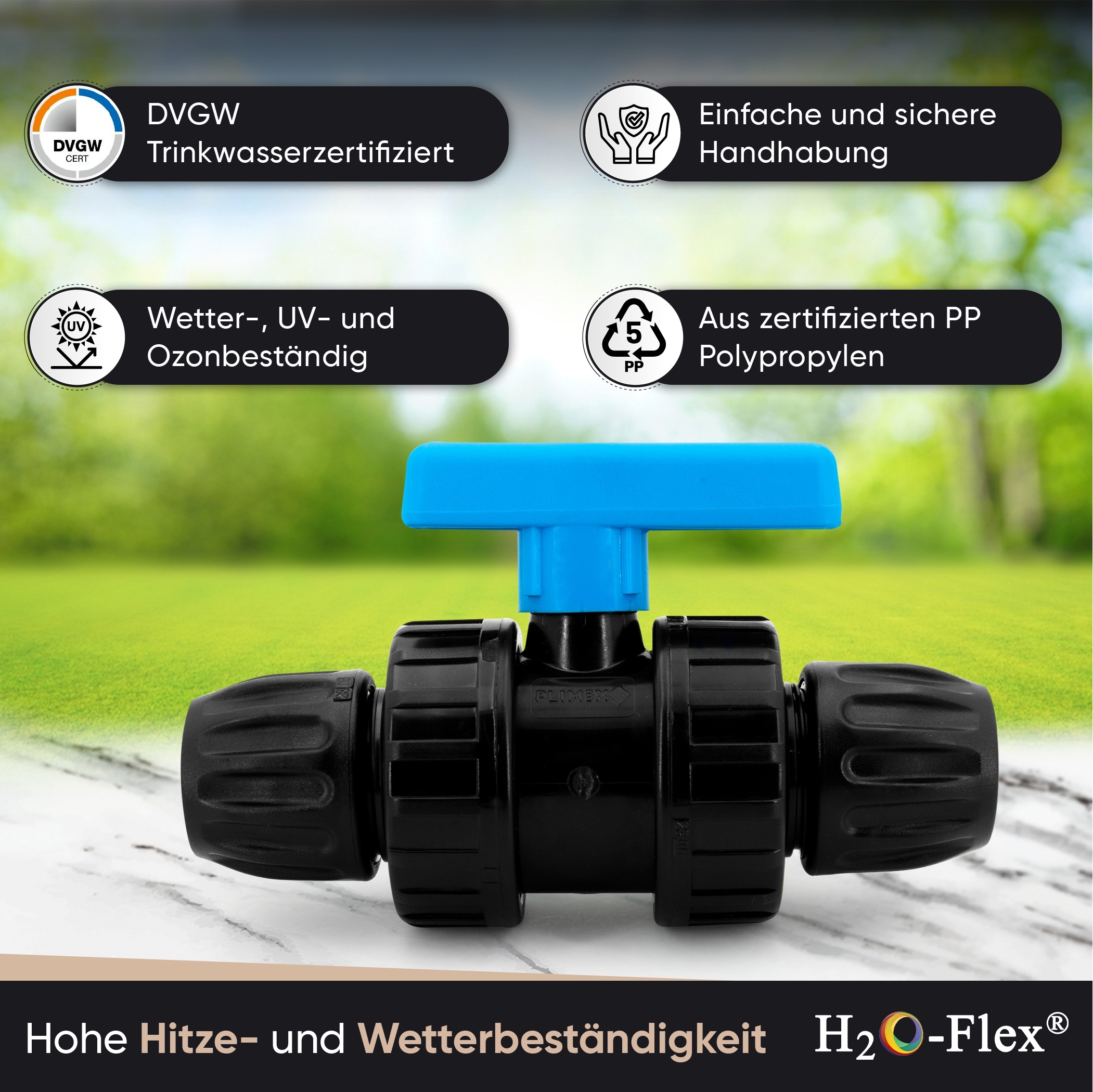 32er PP Klemmfitting Kugelhahn für PE Rohr – Bild 4