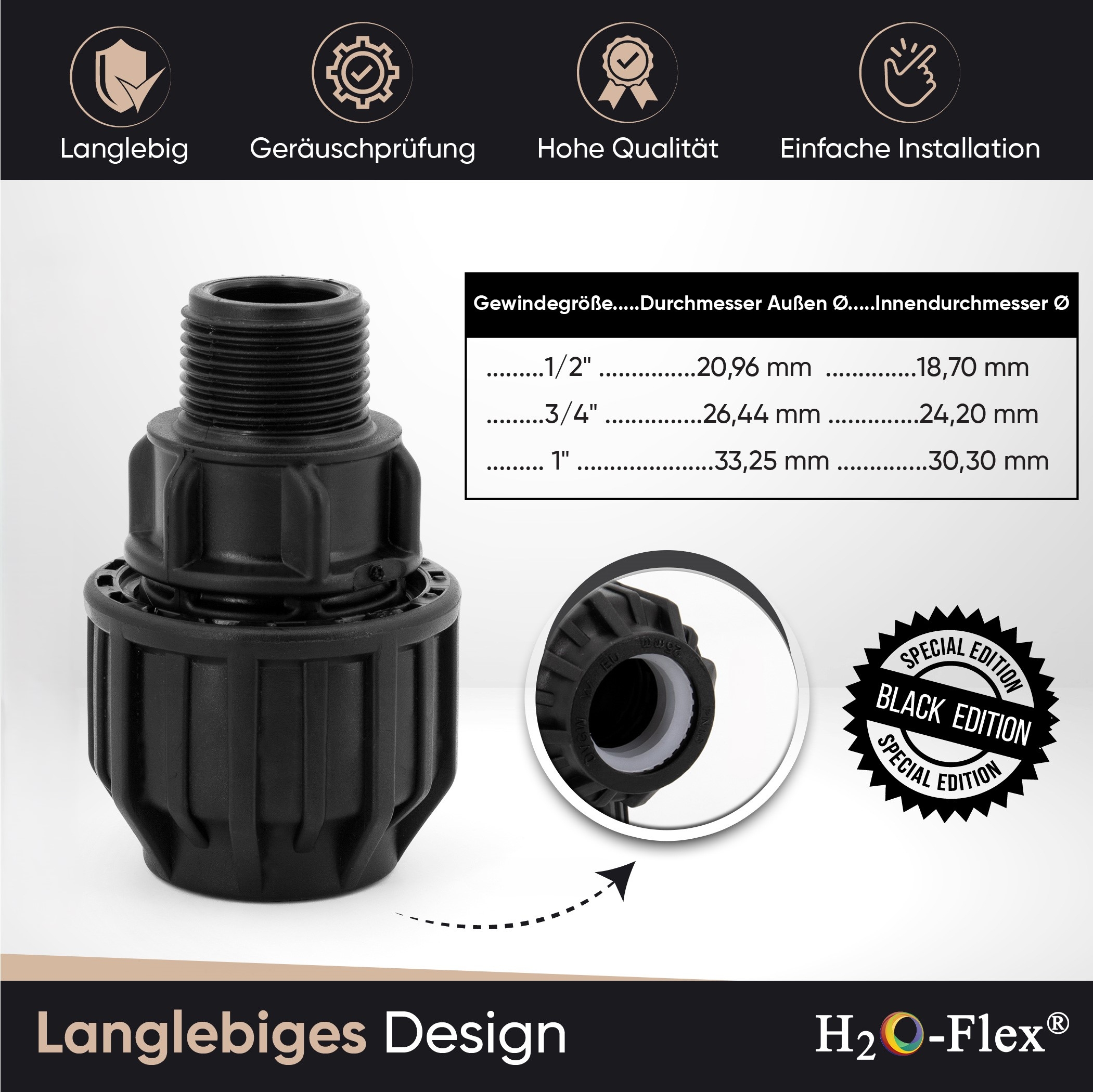 20er PP Klemmfitting mit 1/2" Außengewinde für PE Rohr – Bild 2