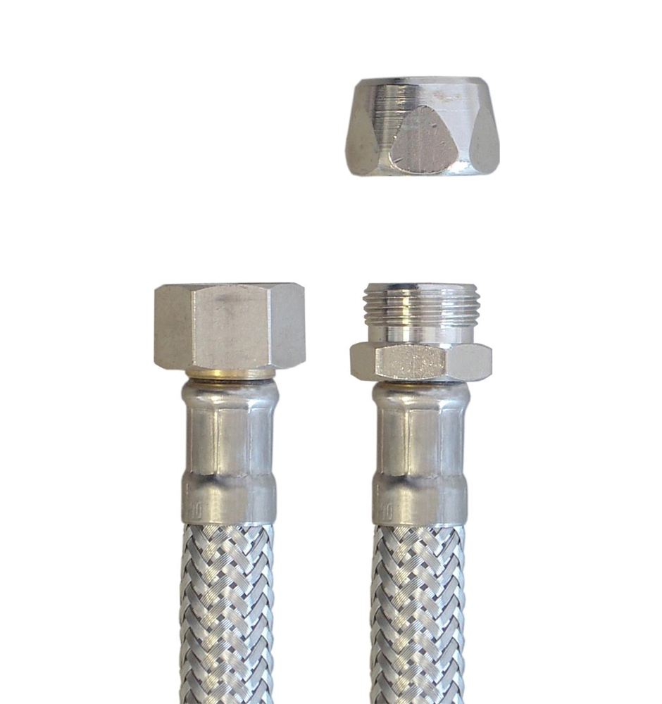 Panzerschlauch 3/8"ÜM x 10mm Quetsch, Flexschlauch für Sanitär mit Trinkwasserzulassung – Bild 4