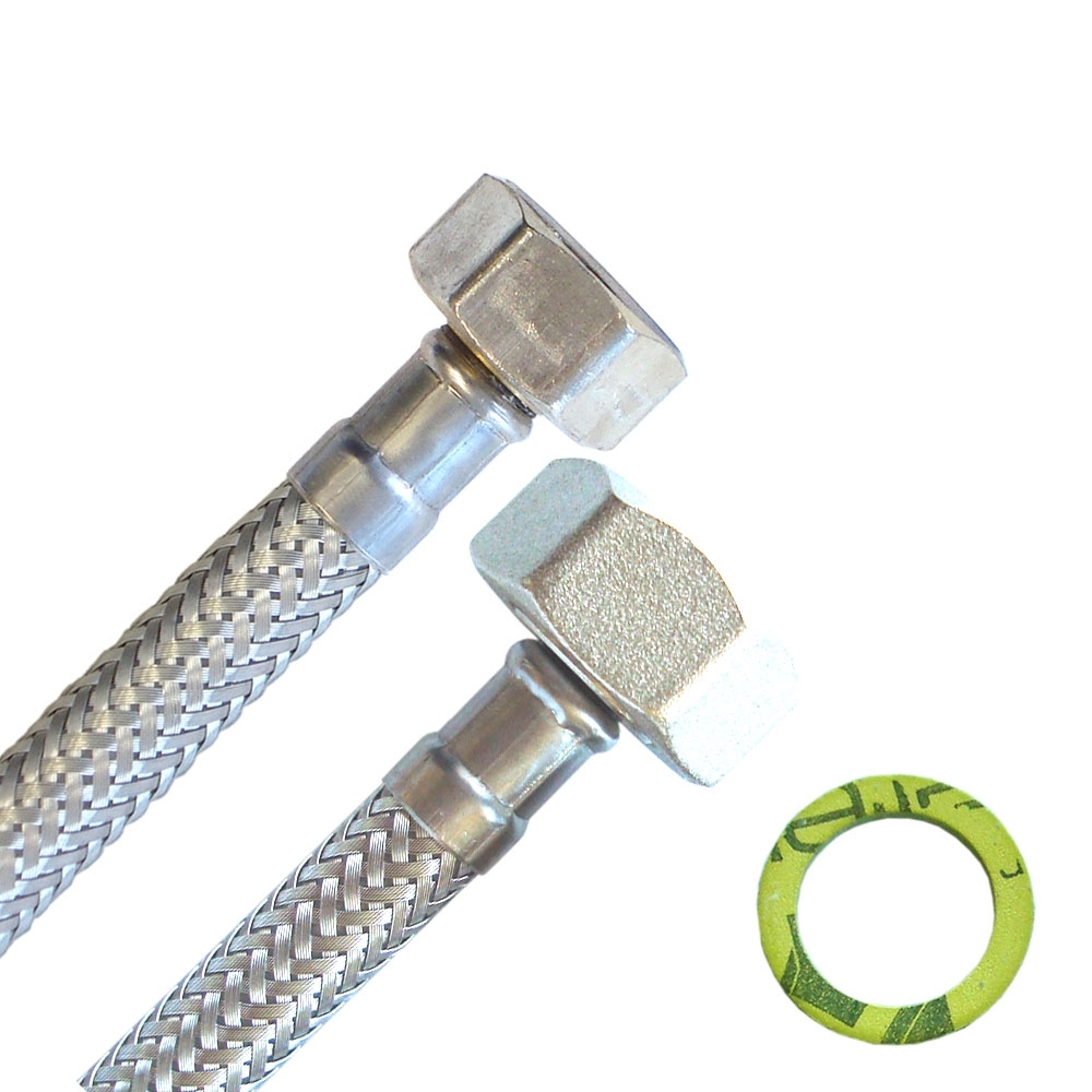 Panzerschlauch 1/2"ÜM x 3/4"ÜM, Flexschlauch in DN8 mit Trinkwasserzulassung