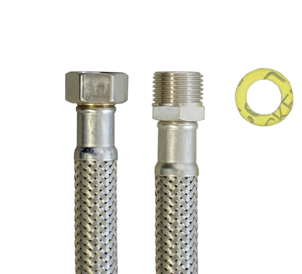 Panzerschlauch 1/2"ÜM x 1/2"AG für Trinkwasser DVGW, DN13, PN10, -20 - 70°C, VA-Geflecht, 200mm – Bild 4
