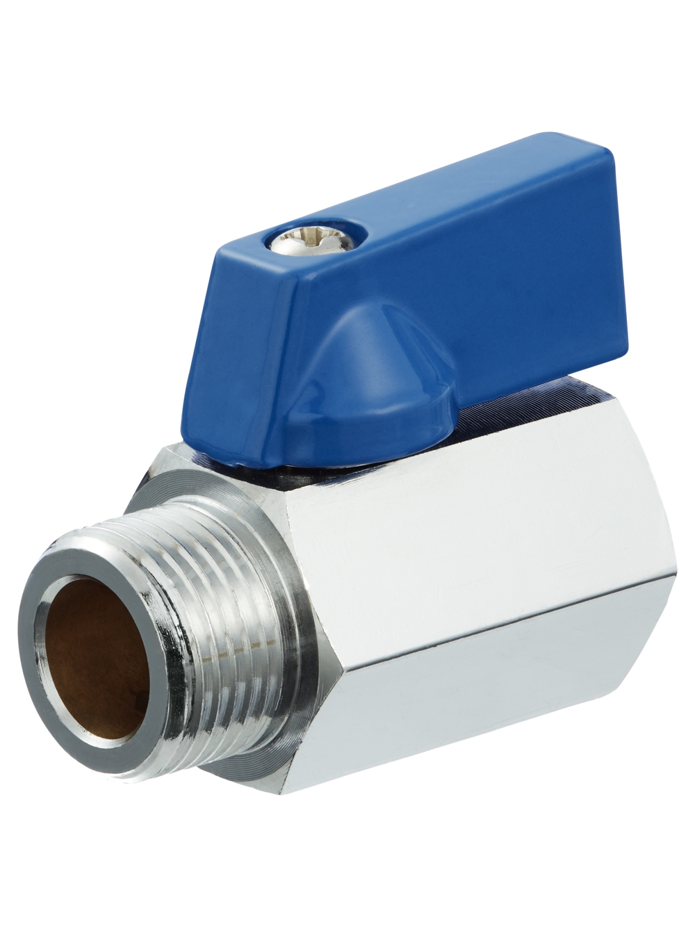 Mini-Kugelhahn flachdichtend, Absperrventil Messing, Anschluss IG auf AG und Flügelgriff, 3/8" – Bild 1