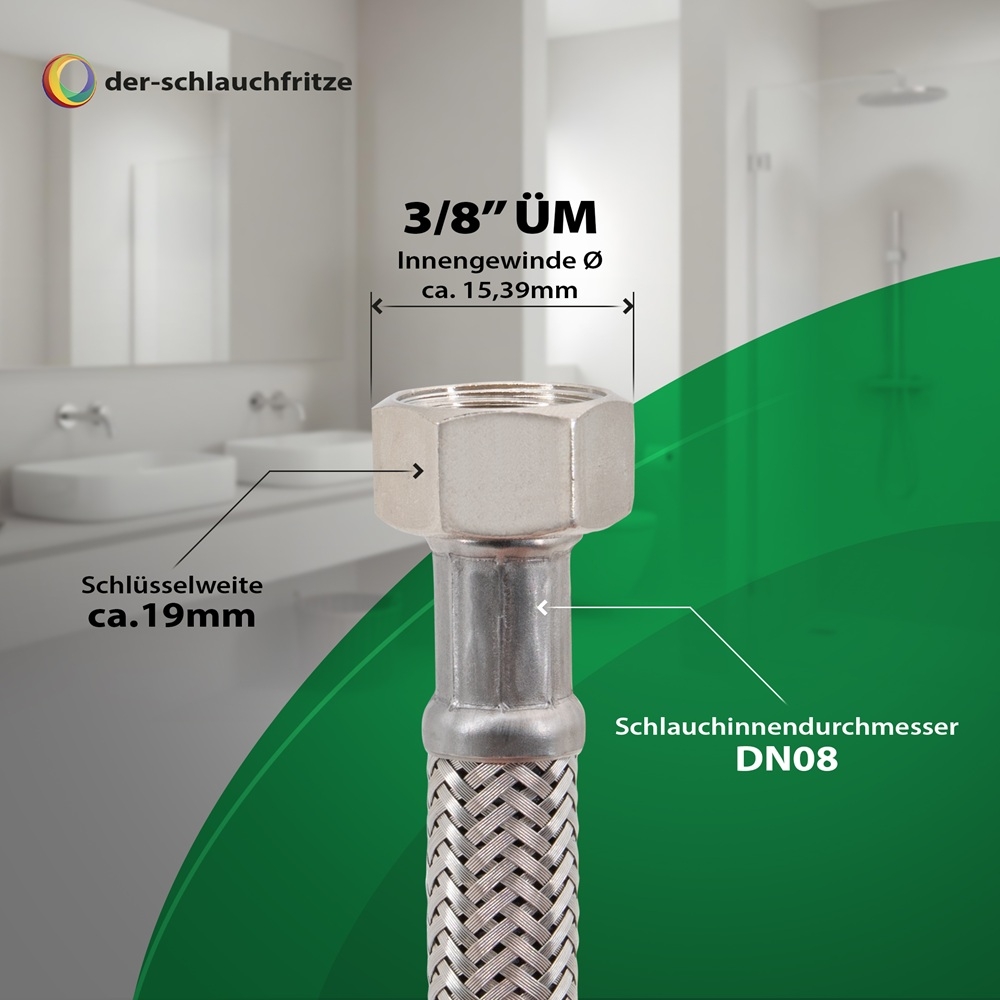 Flexschlauch 3/8"ÜM x 3/8"ÜM für Trinkwasser, DN08, Inliner HDPE, PN10, -15 bis 70°C, 2m – Bild 3
