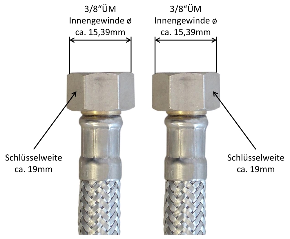 hochflexibler Panzerschlauch 3/8"ÜM x 3/8"ÜM, Flexschlauch DN8 für Sanitär mit Trinkwasserzulassung – Bild 3
