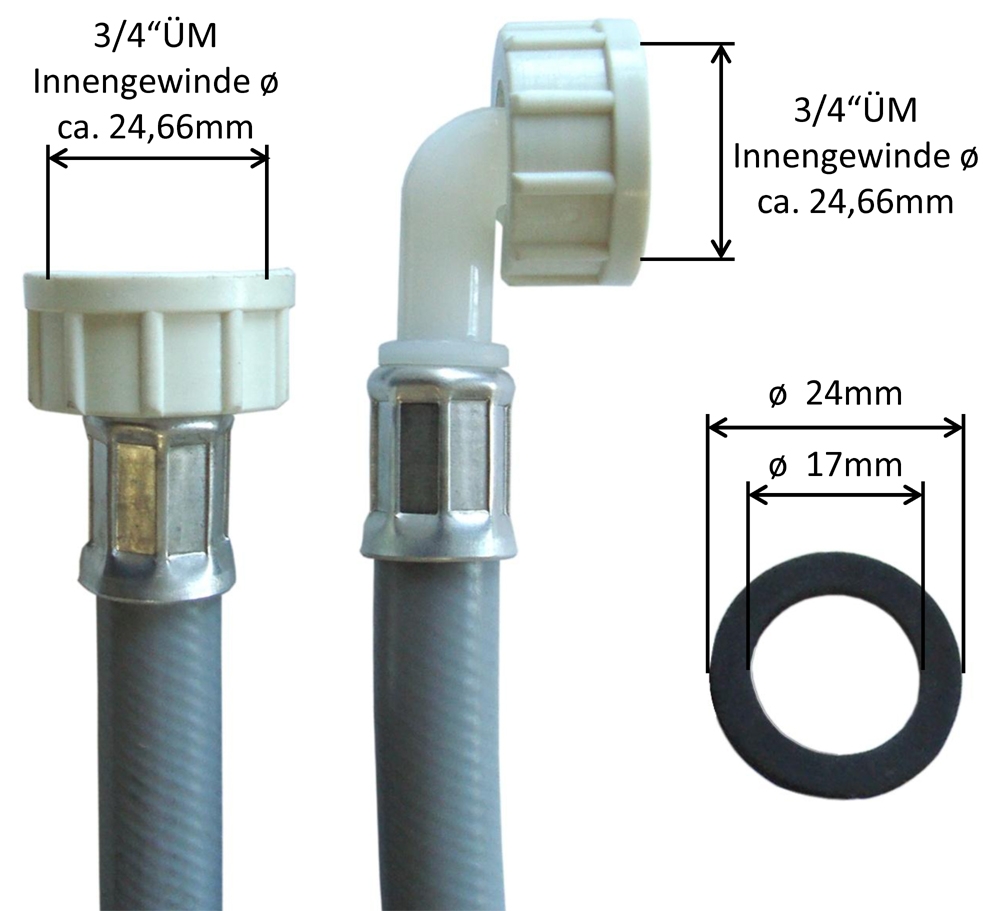 Waschmaschinenschlauch (3/4"ÜM x 3/4"ÜM mit Bogen), Zulaufschlauch auch für Geschirrspüler – Bild 3