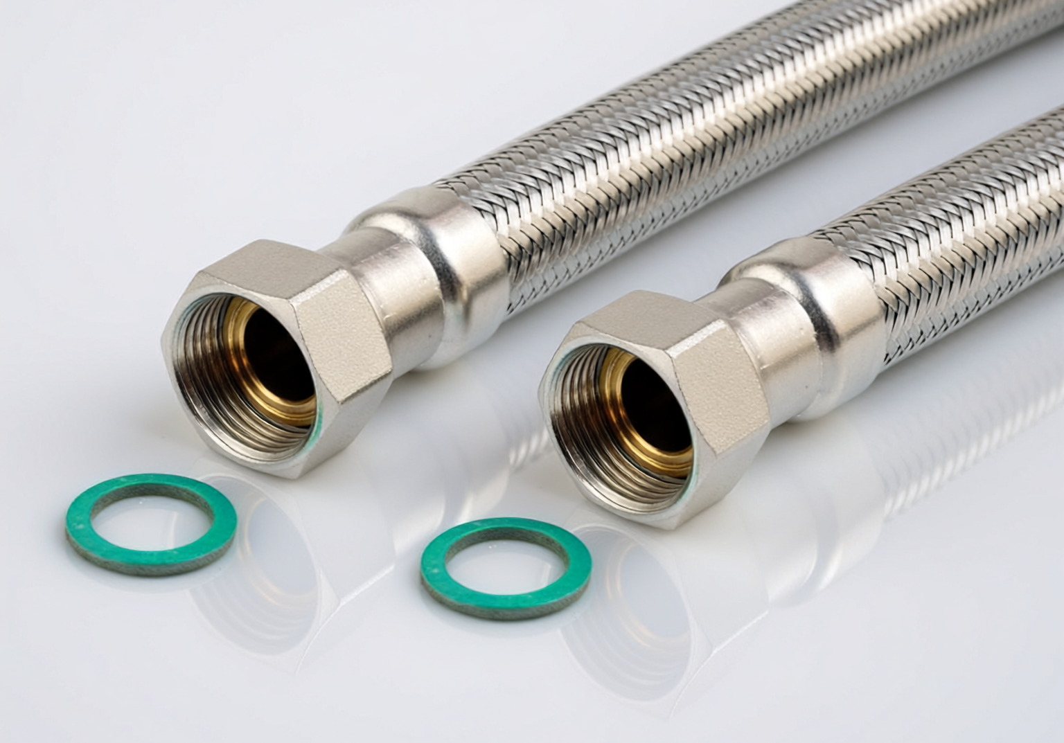 DN19 Panzerschlauch 3/4"ÜM x 3/4"ÜM für Trinkwasser, Geflecht VA, Seele HDPE, PN10, -15 bis 70°C