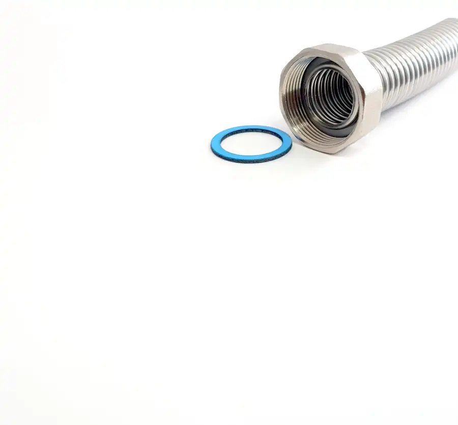 Edelstahlwellrohr Detailaufnahme mit Dichtungsring