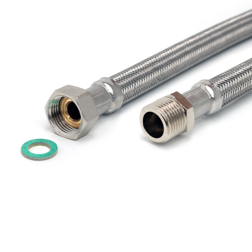 Panzerschlauch DN13, 1/2"ÜM x 1/2"AG für Trinkwasser DVGW, PN10, -20 - 70°C, VA-Geflecht, 5.000mm – Bild 1