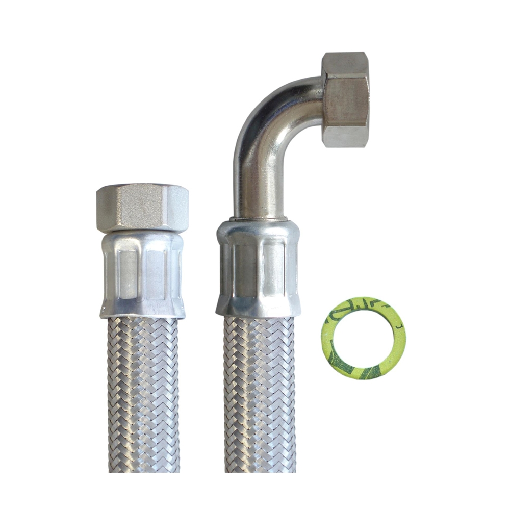 Flexschlauch 3/4"ÜM x 3/4"ÜM Bogen, DN19, Inliner EPDM, Geflecht VA, PN10, -20 bis 90°C, 20cm – Bild 4