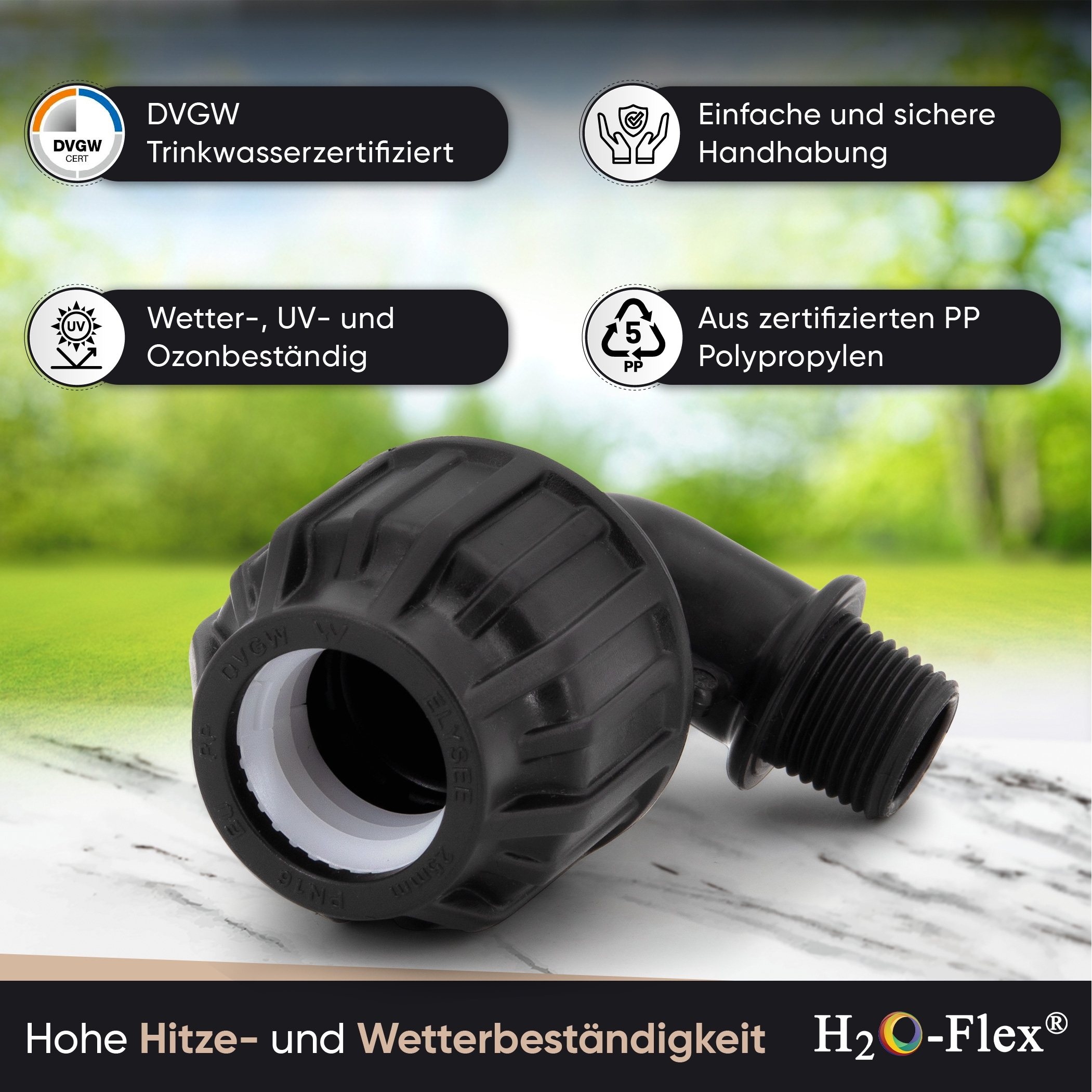 20er PP Klemmfitting Bogen / 90° Winkel mit 1/2" Außengewinde für PE Rohr – Bild 4