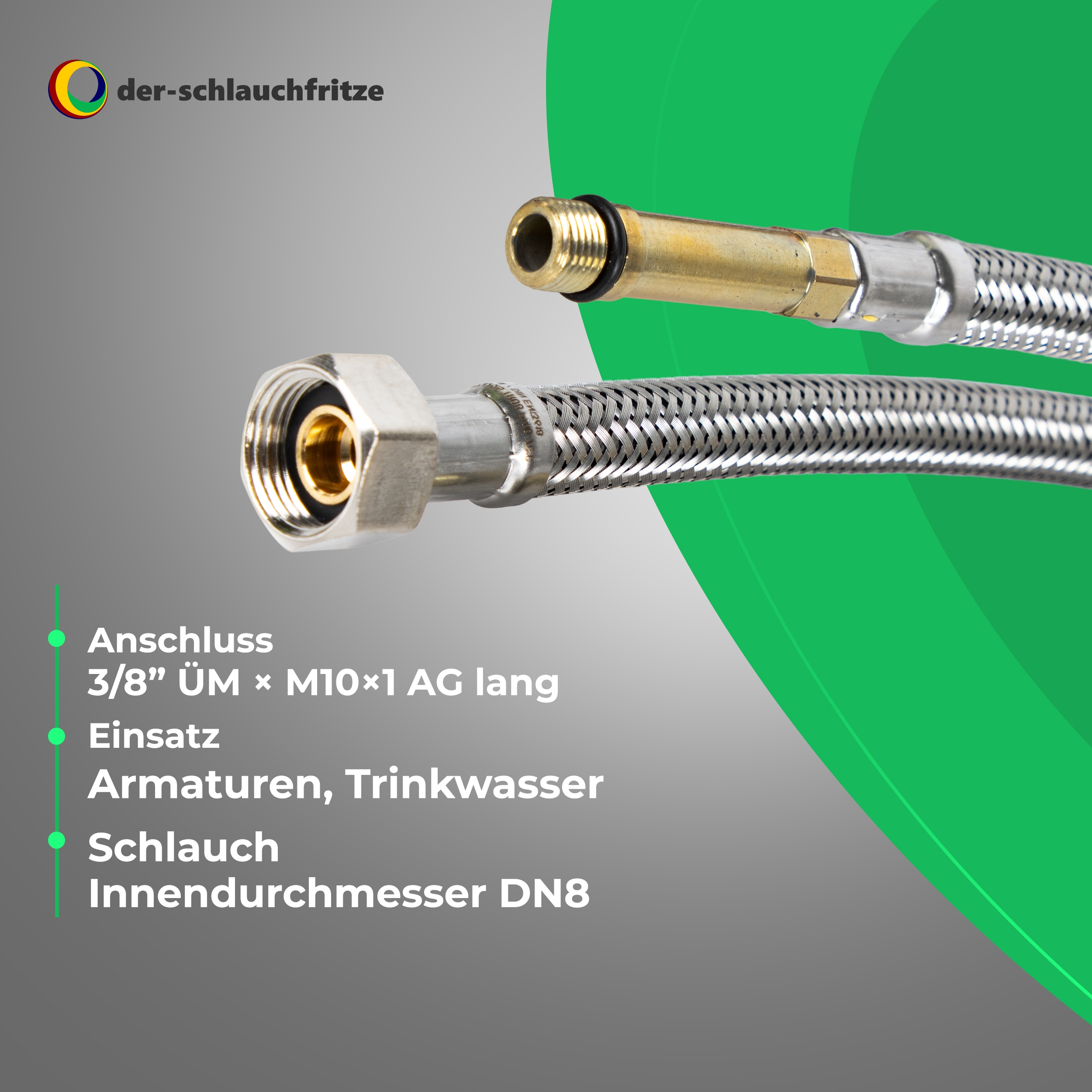 2er Set DN08 Flexschlauch 3/8"ÜM x M10 x 1 lang für Trinkwasser, PN10,-15 bis 70°C, 20cm – Bild 4