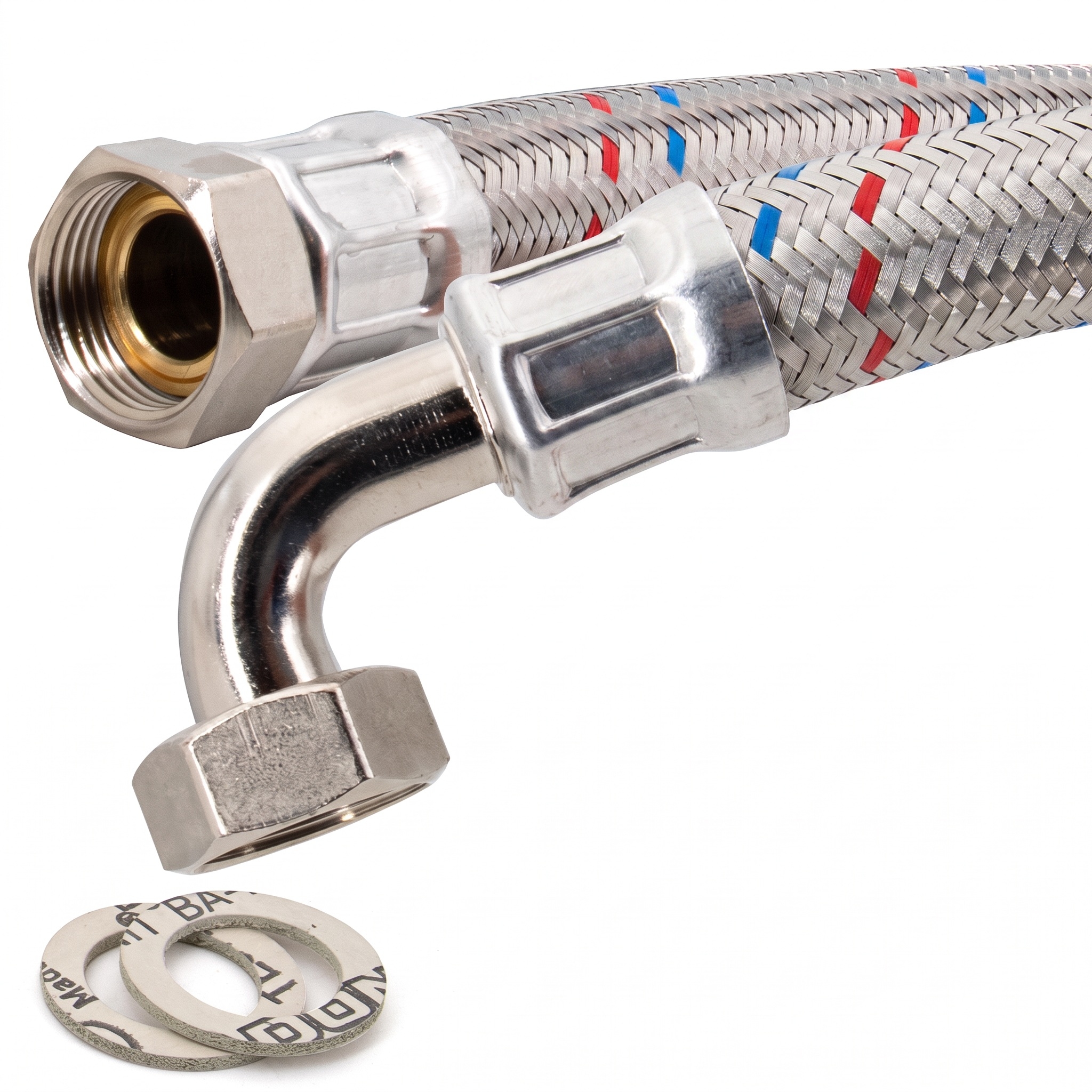 Flexschlauch 3/4"ÜM x 3/4"ÜM Bogen, DN19, Inliner EPDM, Geflecht verzinkt, PN10, -20 bis 90°C