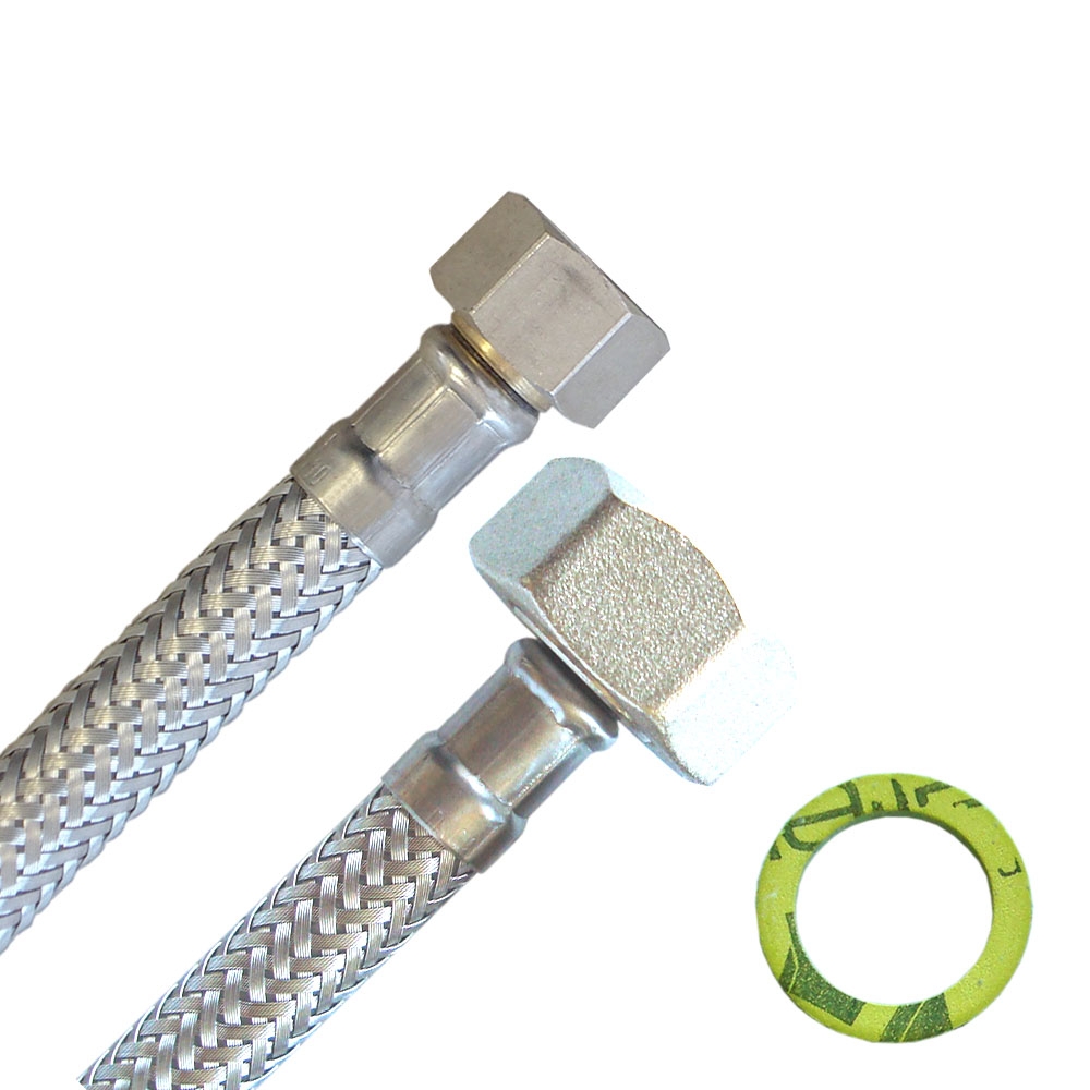 Panzerschlauch DN8, Geflecht VA, 3/8"ÜM x  3/4"ÜM, Seele HDPE, DVGW (W543), PN10, -15 - 70°C, 1500mm – Bild 2