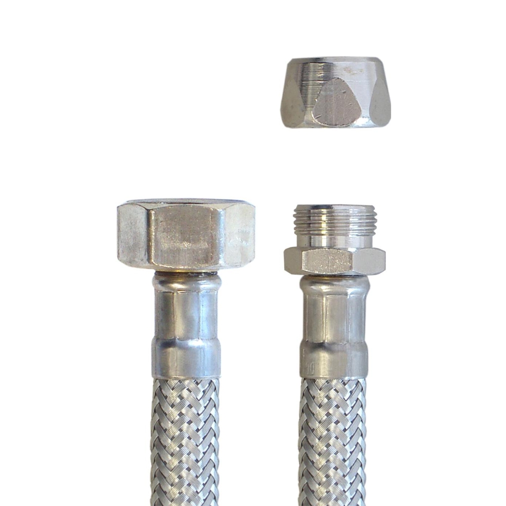 Panzerschlauch 1/2"ÜM x 10mm Quetsch, Flexschlauch DN8 für Sanitär mit Trinkwasserzulassung – Bild 4