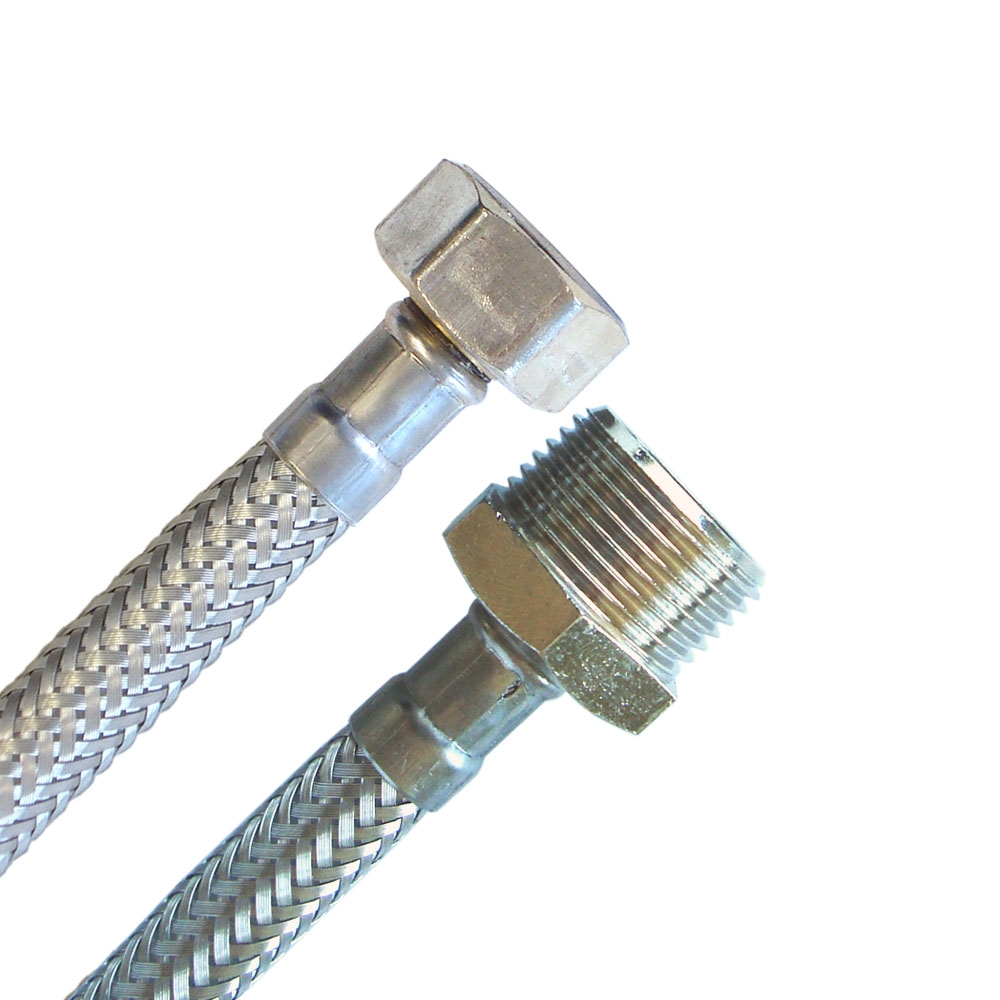 Panzerschlauch 1/2"ÜM x 3/4"AG, Flexschlauch in DN8 mit Trinkwasserzulassung