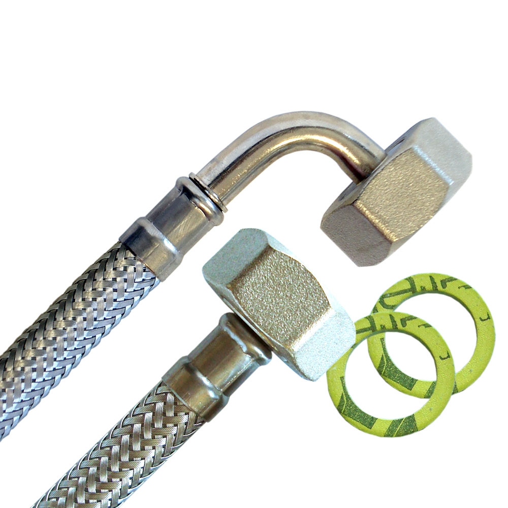 Panzerschlauch 3/4"ÜM x 3/4"ÜM mit Bogen, Zulaufschlauch für die Waschmaschine – Bild 2