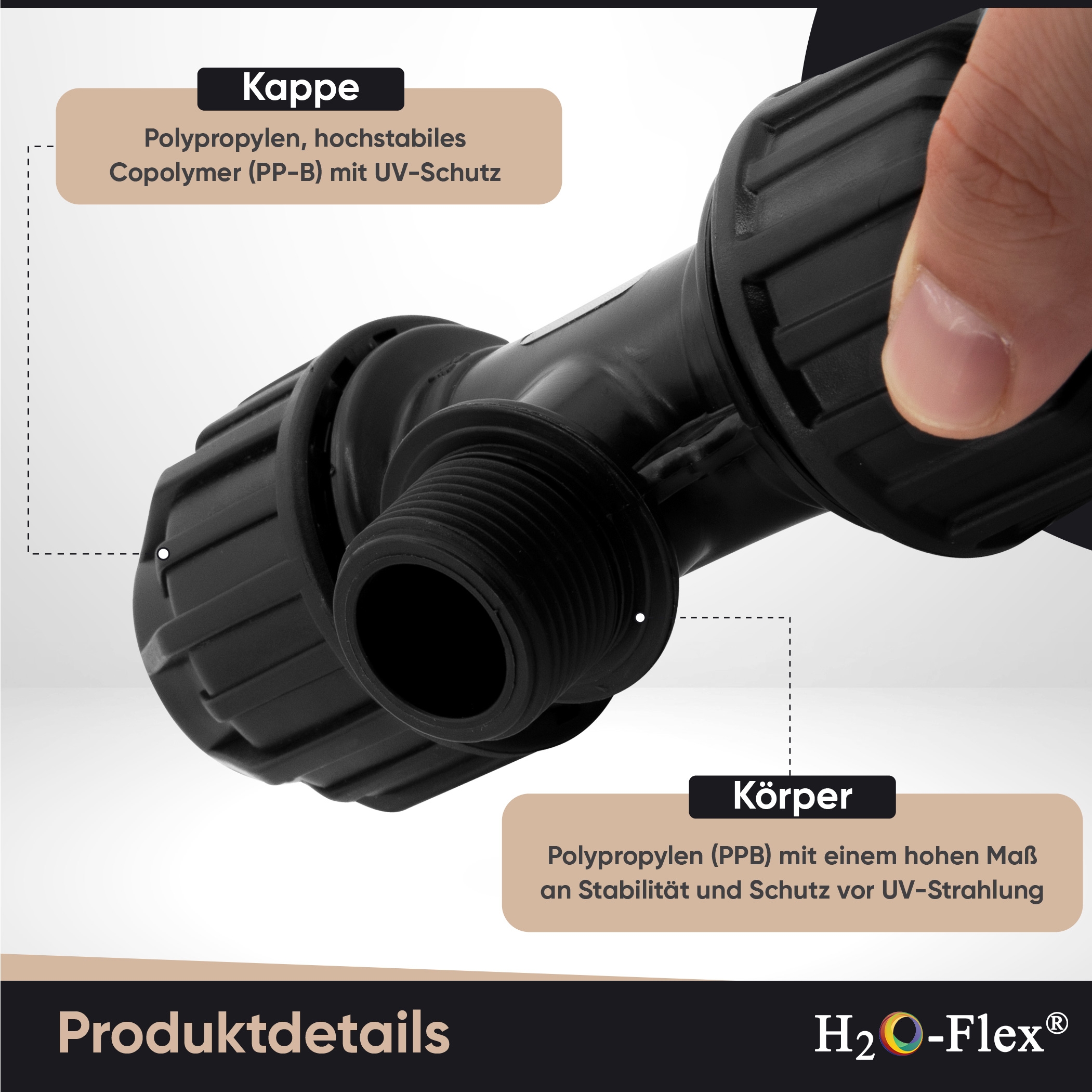 25er PP Klemmfitting T-Stück mit 3/4" Außengewinde für PE Rohr – Bild 3