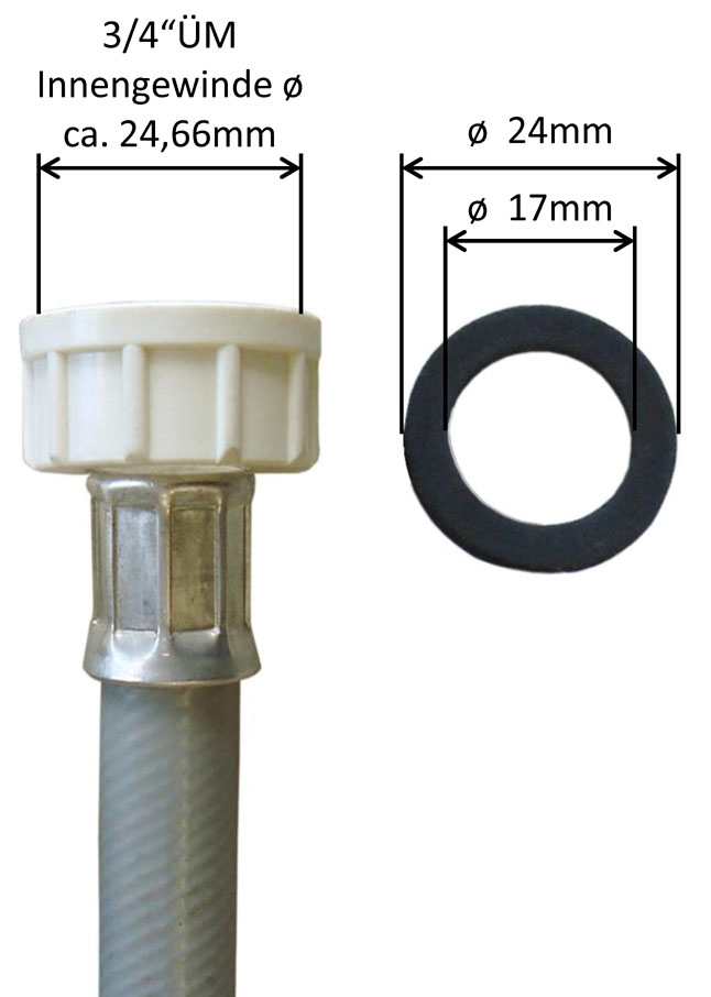 Schlauch (3/4"ÜM x 3/4"ÜM) für Geschirrspüler, Verlängerung für einen Waschmaschinenschlauch – Bild 2