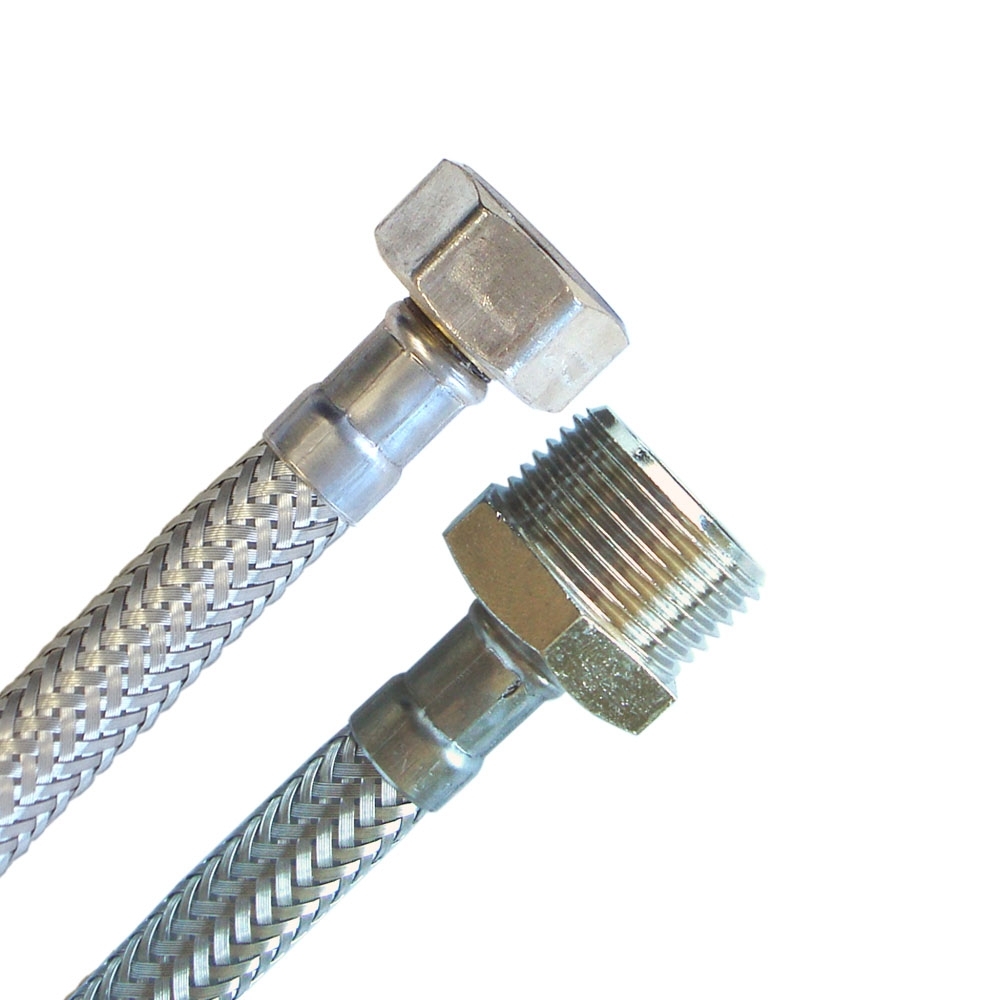 Panzerschlauch 1/2"ÜM x 3/4"AG, Flexschlauch in DN8 mit Trinkwasserzulassung