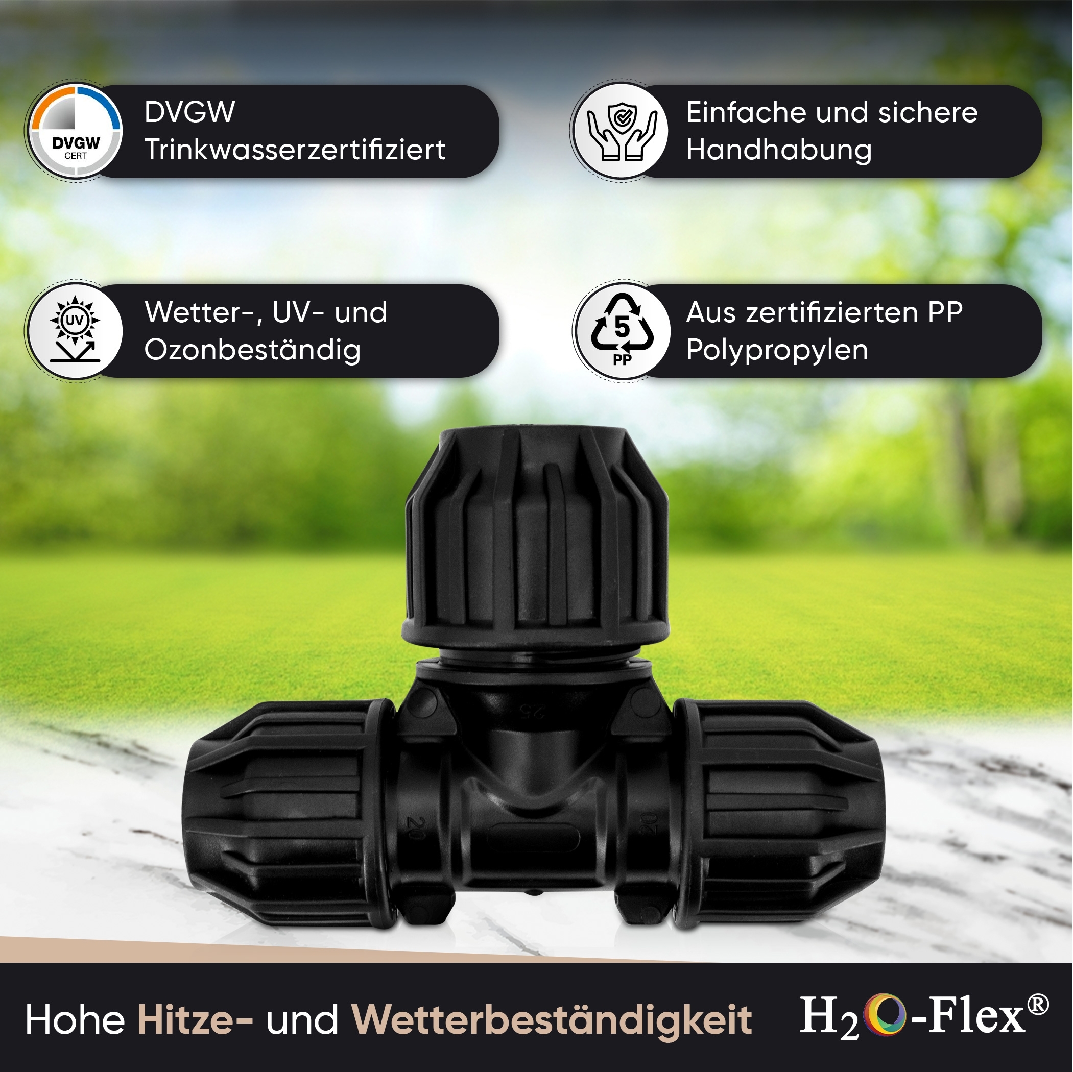 25 - 20 - 25 PP Klemmfitting T-Stück Mittelabgang reduziert für PE Rohr – Bild 4