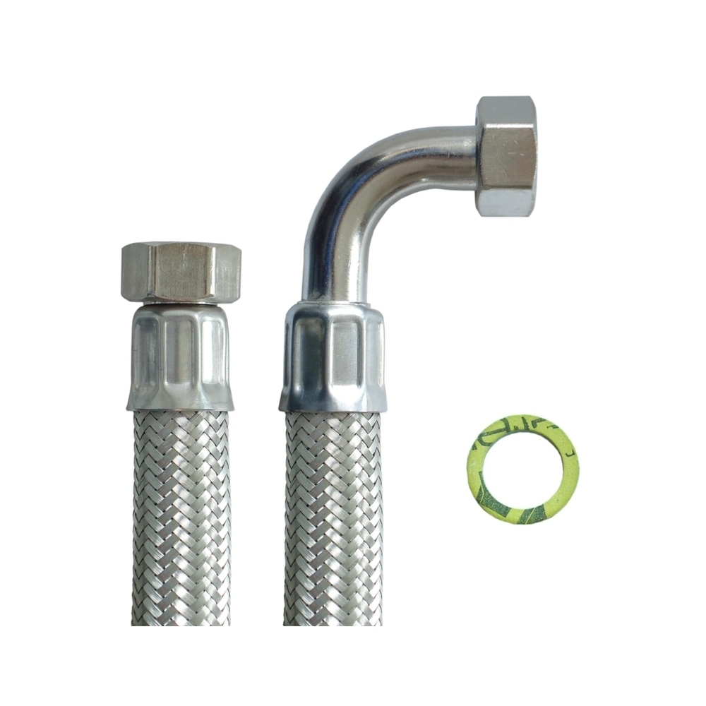 Panzerschlauch DN19 für Trinkwasser, VA Geflecht, 3/4"ÜM x 3/4"ÜM Bogen, PN10, -15 bis 70°C – Bild 3