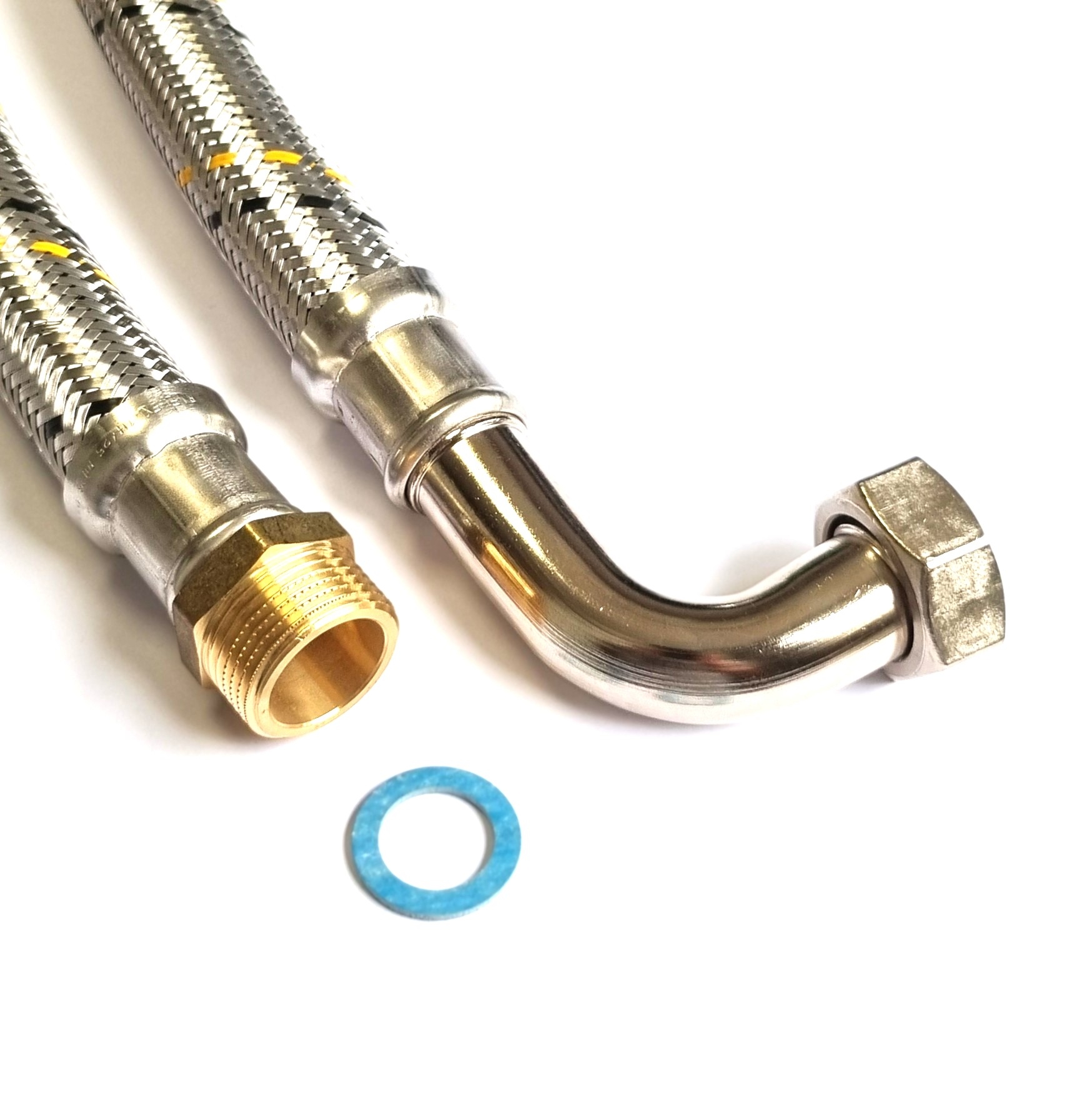 Saug-/Druckschlauch DN25, Geflecht VA, Seele HDPE, 1"AG x 1"ÜM Bogen, -15 bis 80°C, PN10, Saug-/Druckschlauch DN25, Geflecht VA, Seele HDPE, 1"AG x 1"ÜM Bogen, -15 bis 80°C, PN10,