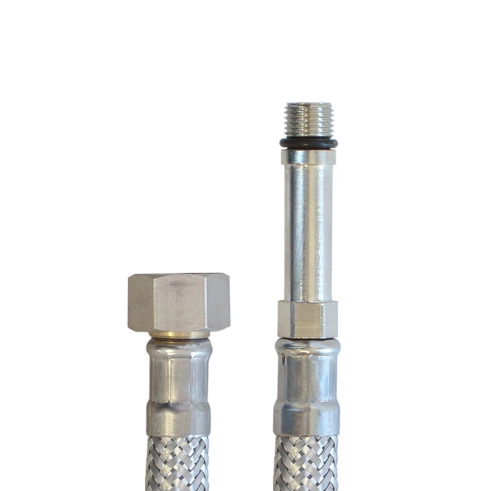 Panzerschlauch DN08, Geflecht VA, DVGW (W543), 3/8"ÜM x M10 x 1 lang, PN10, -15 bis 70°C, 200mm – Bild 4