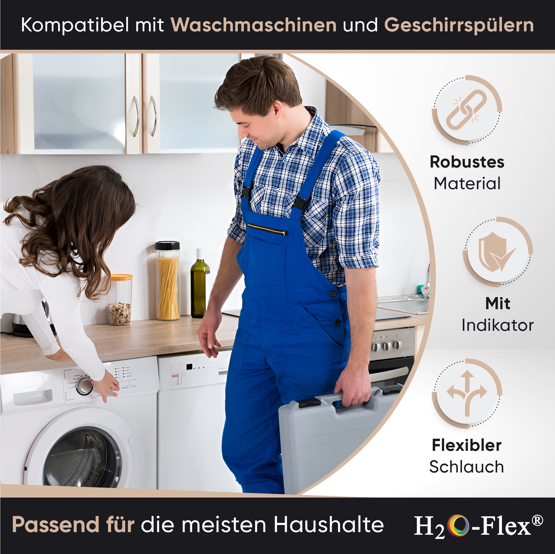 2m Aquastop-Schlauch, 3/4"ÜM x 3/4"ÜM mit Bogen, Zulaufschlauch für die Waschmaschine – Bild 3