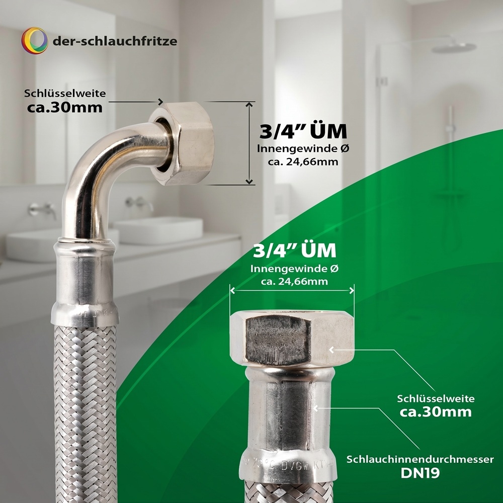 Flexschlauch 3/4"ÜM x 3/4"ÜM Bogen für Trinkwasser, DN19, Inliner HDPE, PN10, -15 bis 70°C, 1,2m – Bild 3