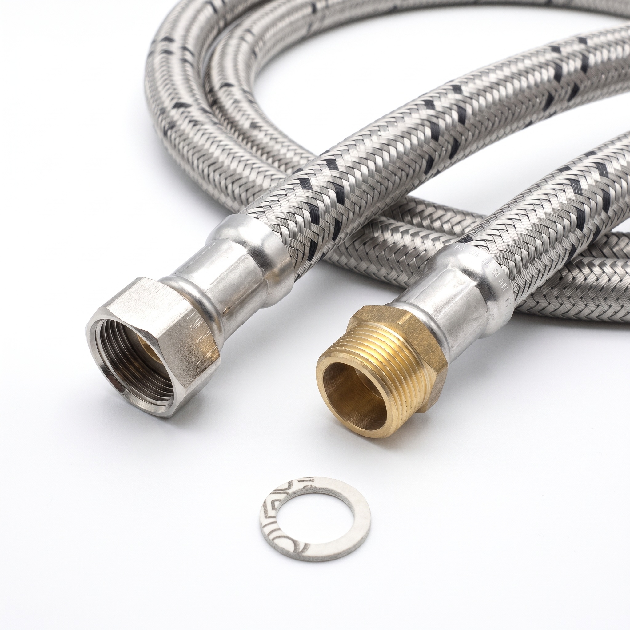 DN40 Flexschlauch 1 1/2"ÜM x 1 1/2"AG für Heiz- und Klimatechnik, Geflecht VA, 70°C, PN6
