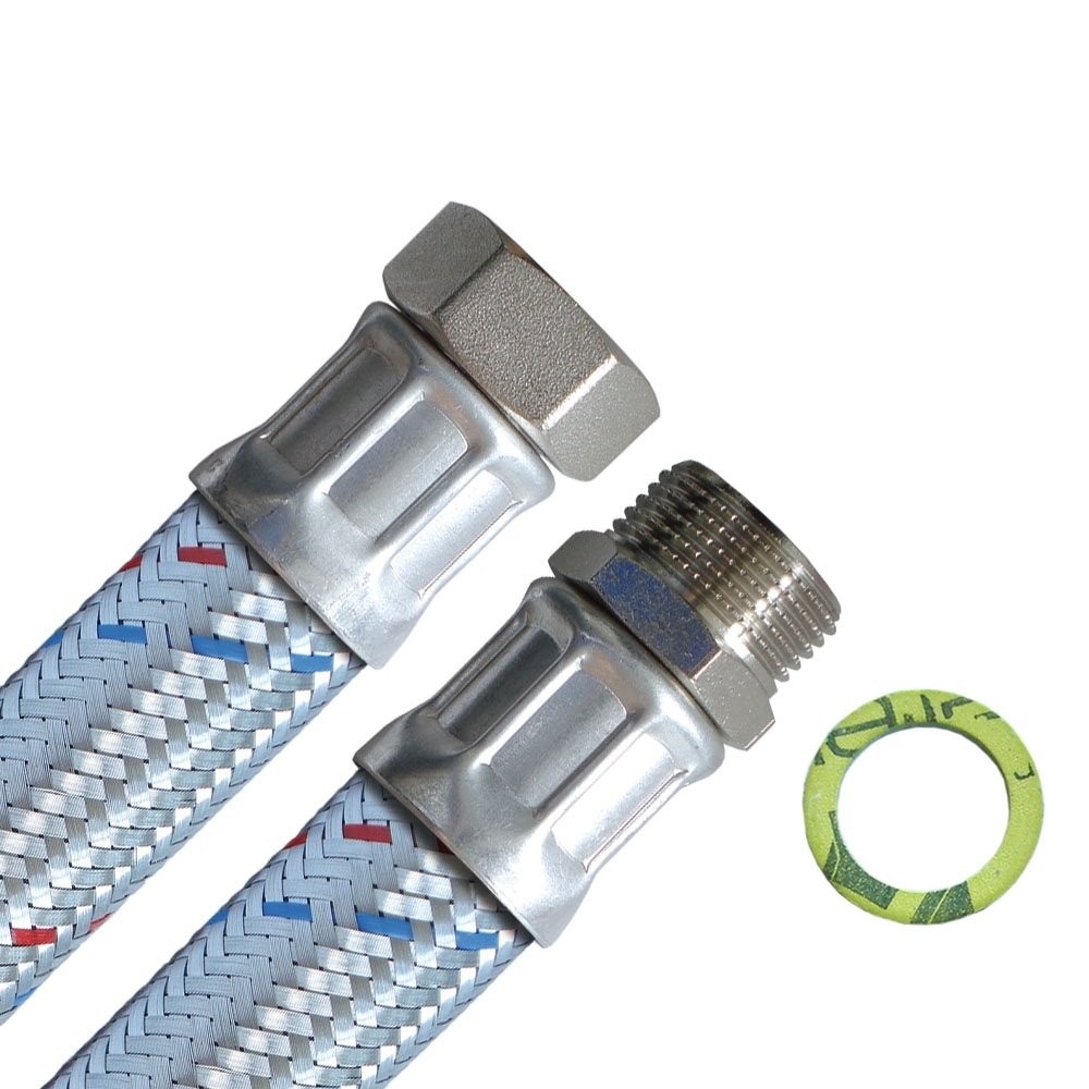 Panzerschlauch DN25, Geflecht verzinkt, Inliner EPDM, PN10, 1"ÜM x 1"AG, -20 bis 90°C, 1000mm – Bild 1