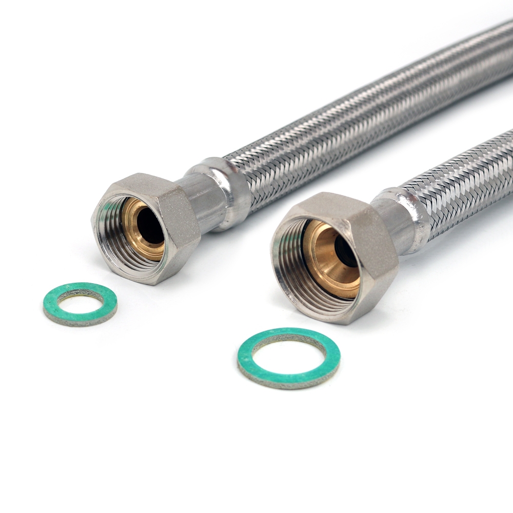 Panzerschlauch DN13 für Trinkwasser DVGW, 1/2"ÜM x 3/4"ÜM, HD-PE Inliner, -15 - 70°C, PN10,