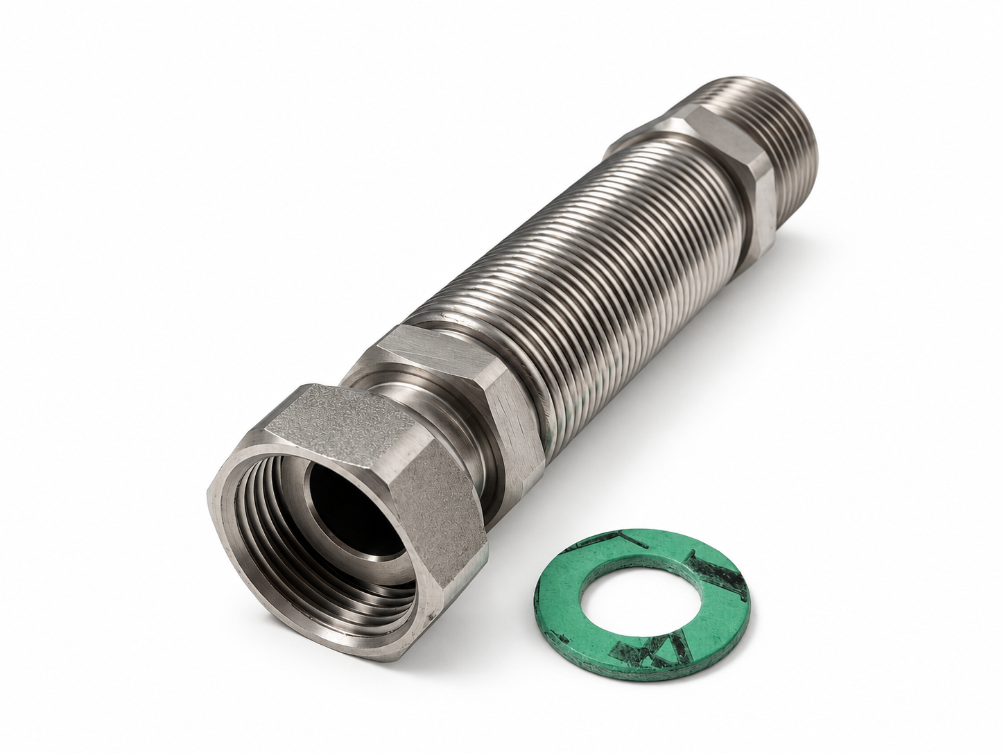 Edelstahlwellrohr DN25 ausziehbar 1"ÜM x 1"AG von 110mm - 210mm