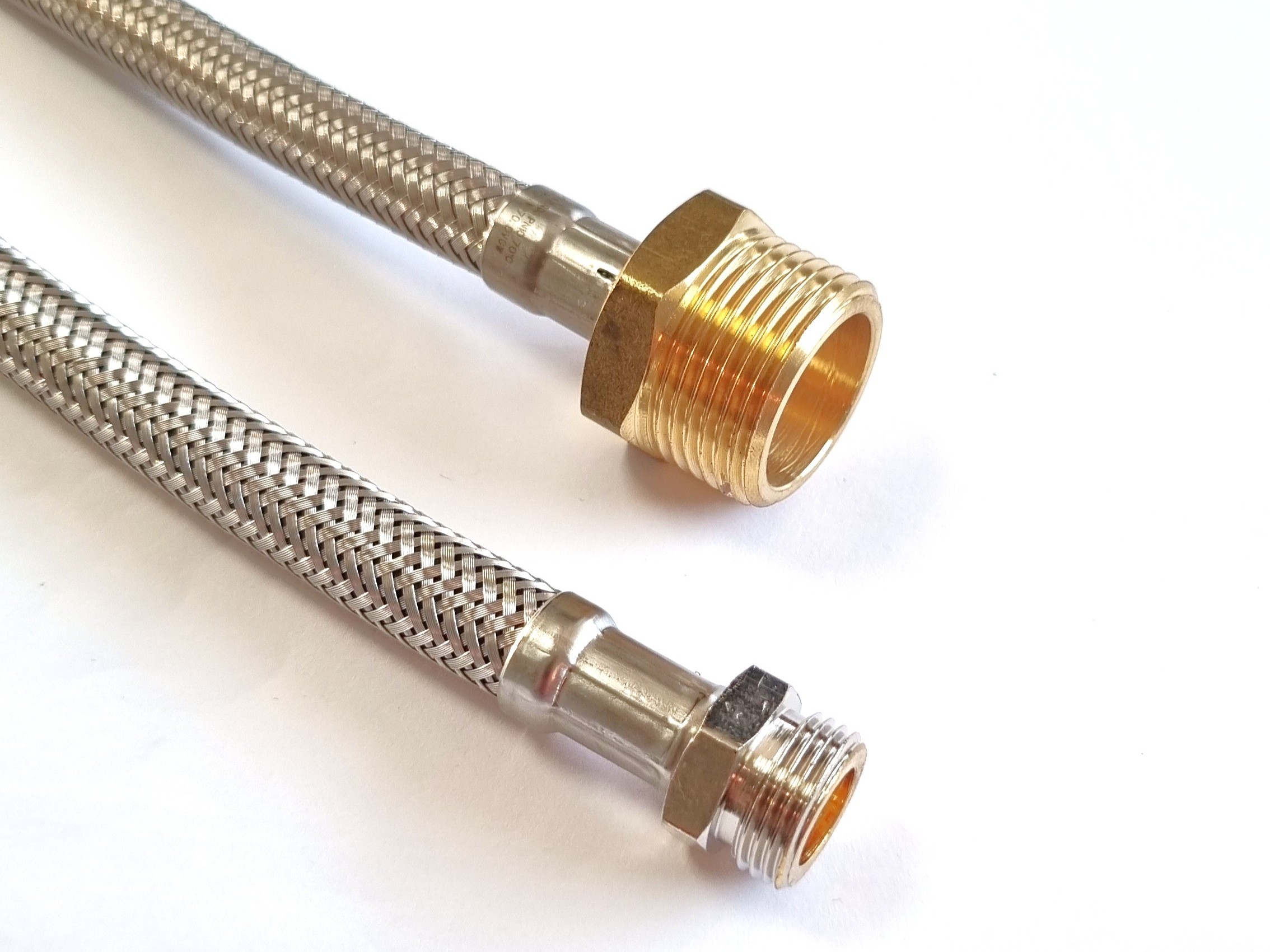 DN08 Panzerschlauch 3/8"AG x 3/4"AG für Trinkwasser, Geflecht VA, Seele HDPE, PN10, bis 70°C