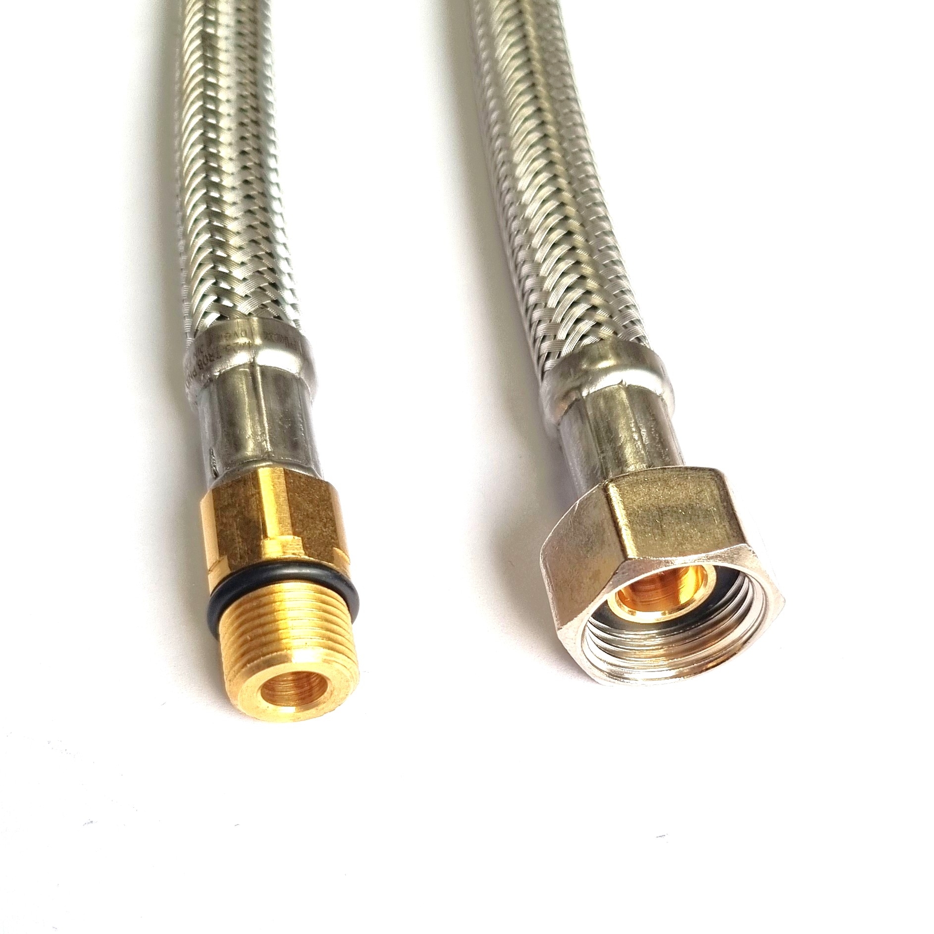 DN8 Panzerschlauch 3/8"ÜM x M12x1 kurz für Trinkwasser, Seele HDPE, Geflecht VA, PN10,-15 bis 70°C