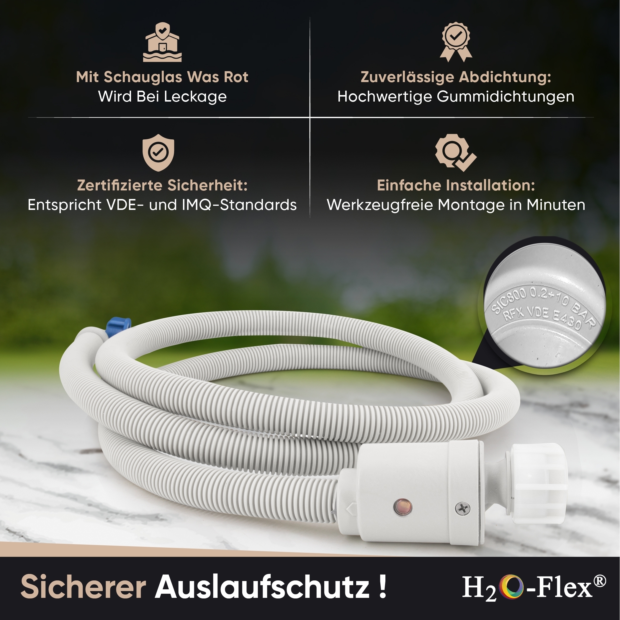 2,5m Aquastop-Schlauch, 3/4"ÜM x 3/4"ÜM mit Bogen, Zulaufschlauch für die Waschmaschine – Bild 5