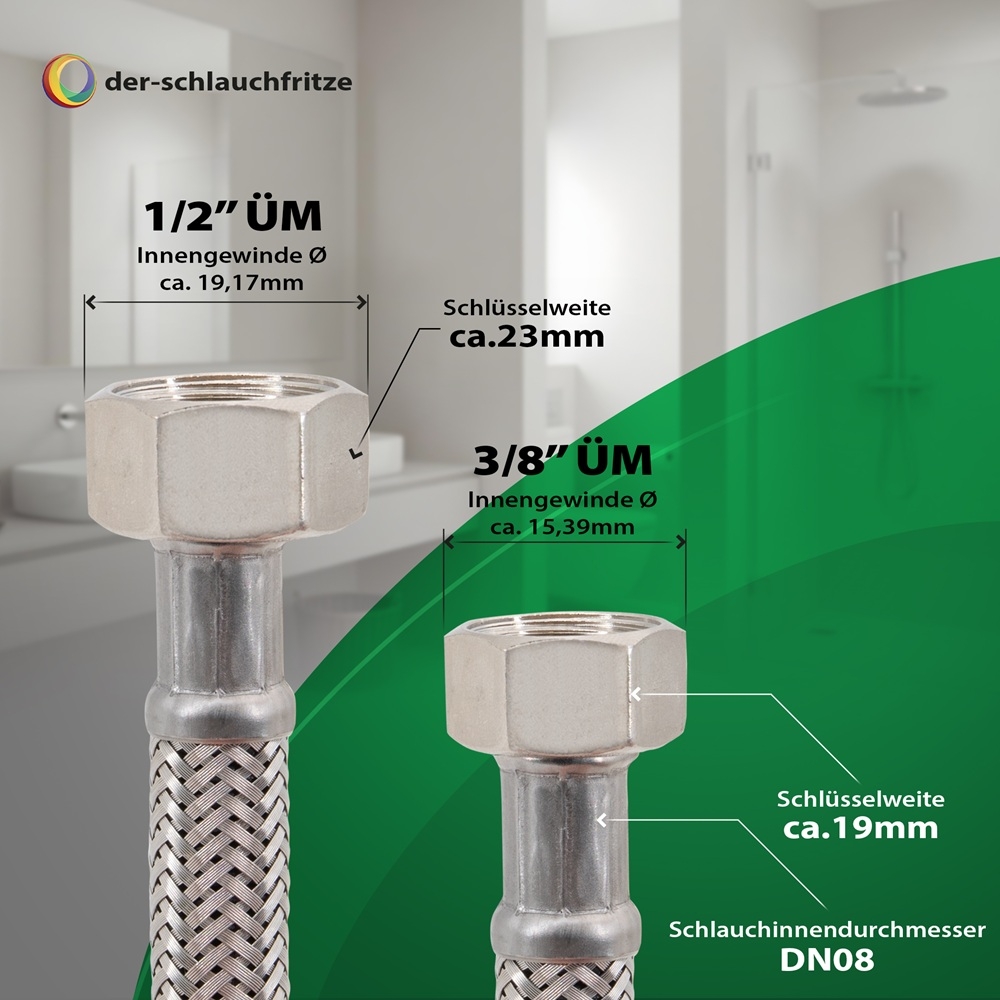 Flexschlauch 3/8"ÜM x 1/2"ÜM für Trinkwasser, DN08, Inliner HDPE, PN10, -15 bis 70°C, 3m – Bild 3