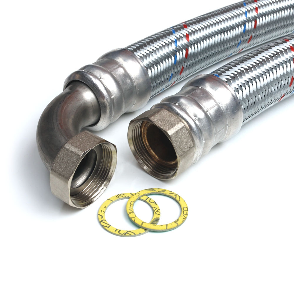 Panzerschlauch DN50, Geflecht verzinkt, Seele EPDM, 2"ÜM x 2"ÜM Bogen, -20 bis 90°C, PN4