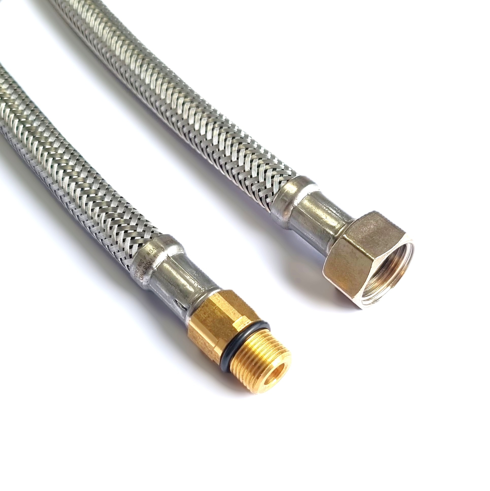 DN8 Panzerschlauch 3/8"ÜM x M12x1 kurz für Trinkwasser, Seele HDPE, Geflecht VA, PN10,-15 bis 70°C – Bild 3