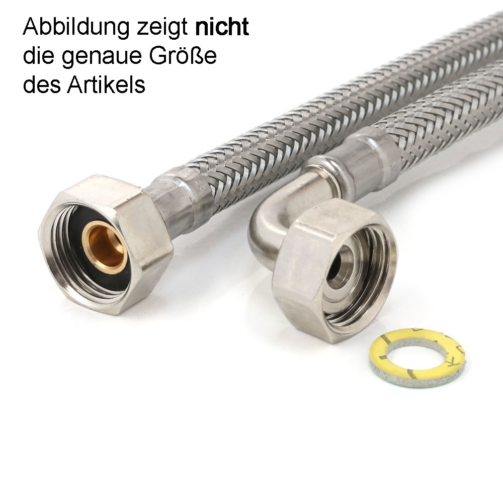 Panzerschlauch DN08, VA Geflecht, DVGW (W543), 3/8"ÜM x 1/2"ÜM Bogen, PN10, -15 bis 70°C,