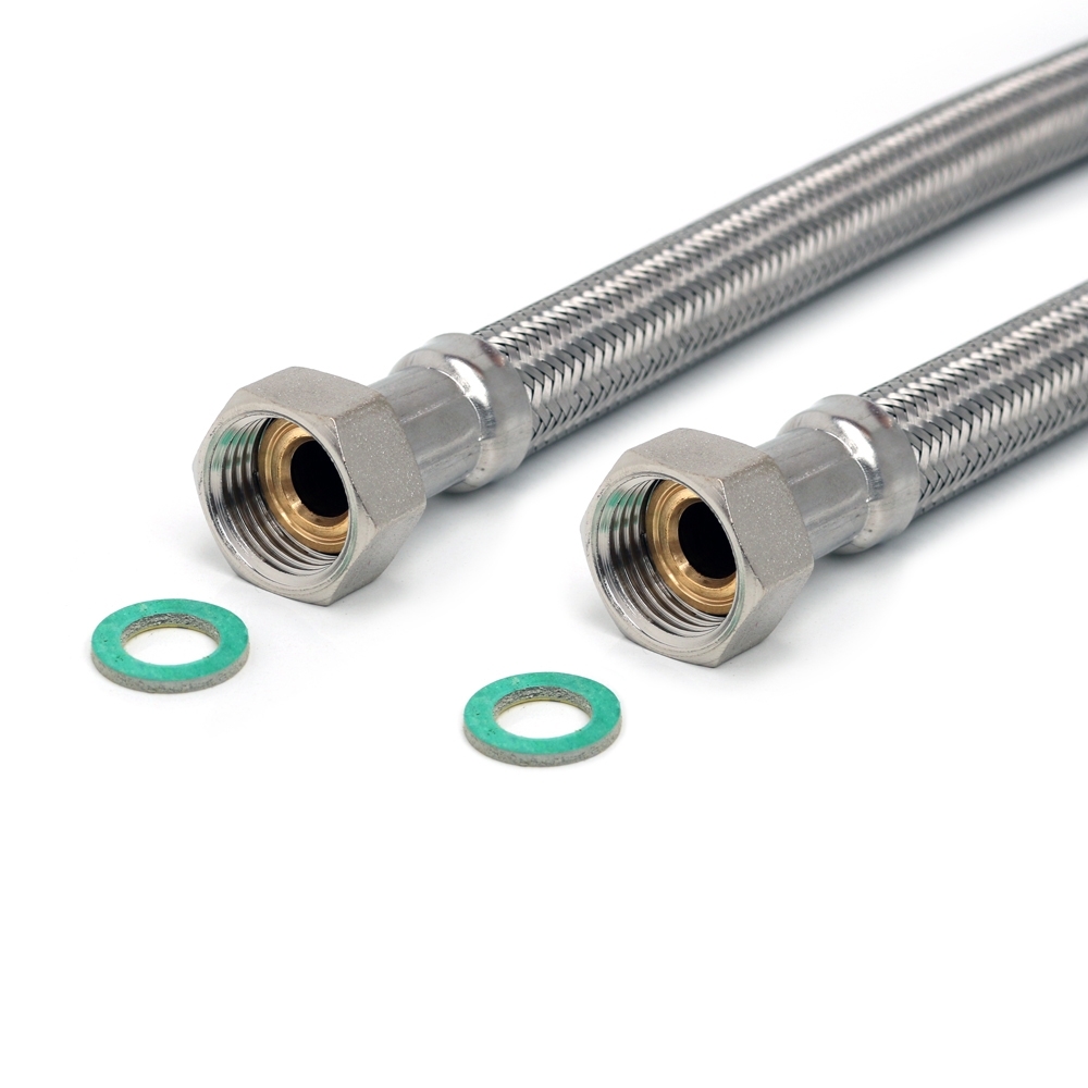 Panzerschlauch DN13 für Trinkwasser DVGW, VA Geflecht, 1/2"ÜM x 1/2"ÜM, -15 - 70°C, PN10
