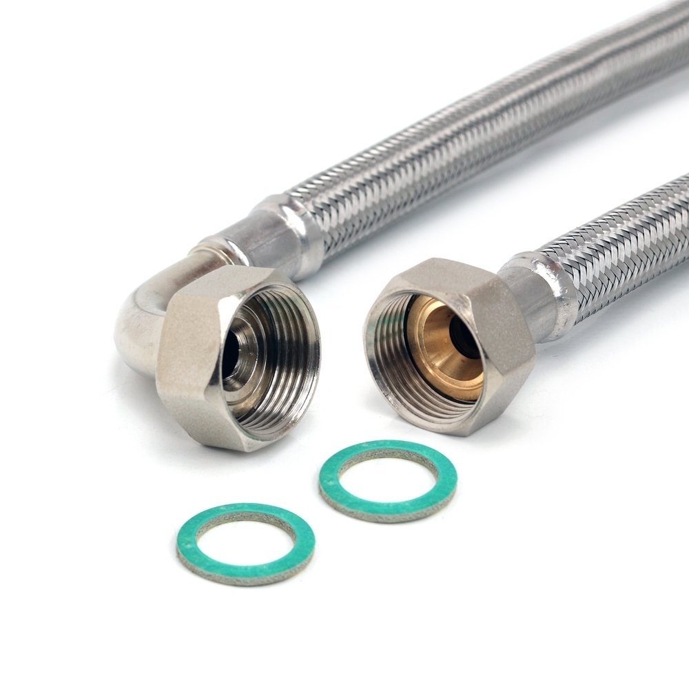 Panzerschlauch 3/4"ÜM x 3/4"ÜM mit Bogen,  Waschmaschinen Anschluss Schlauch, 4m – Bild 1